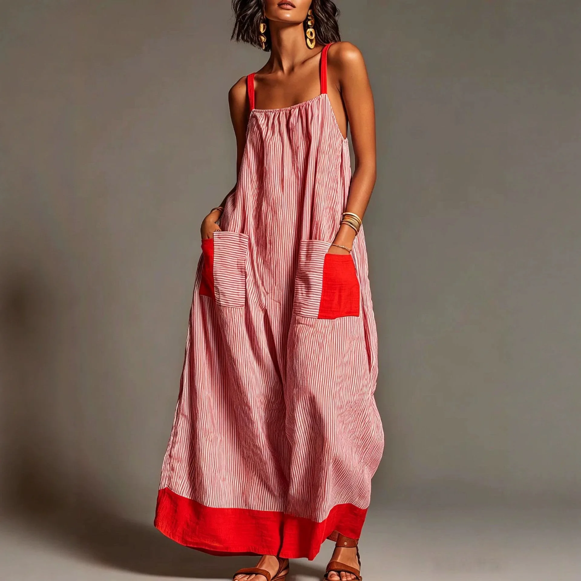 Summer New Elegant Sleeveless Striped Suspender Dress Women's Fashion Boho Casual Office Holiday Party Dresses For Women Robe