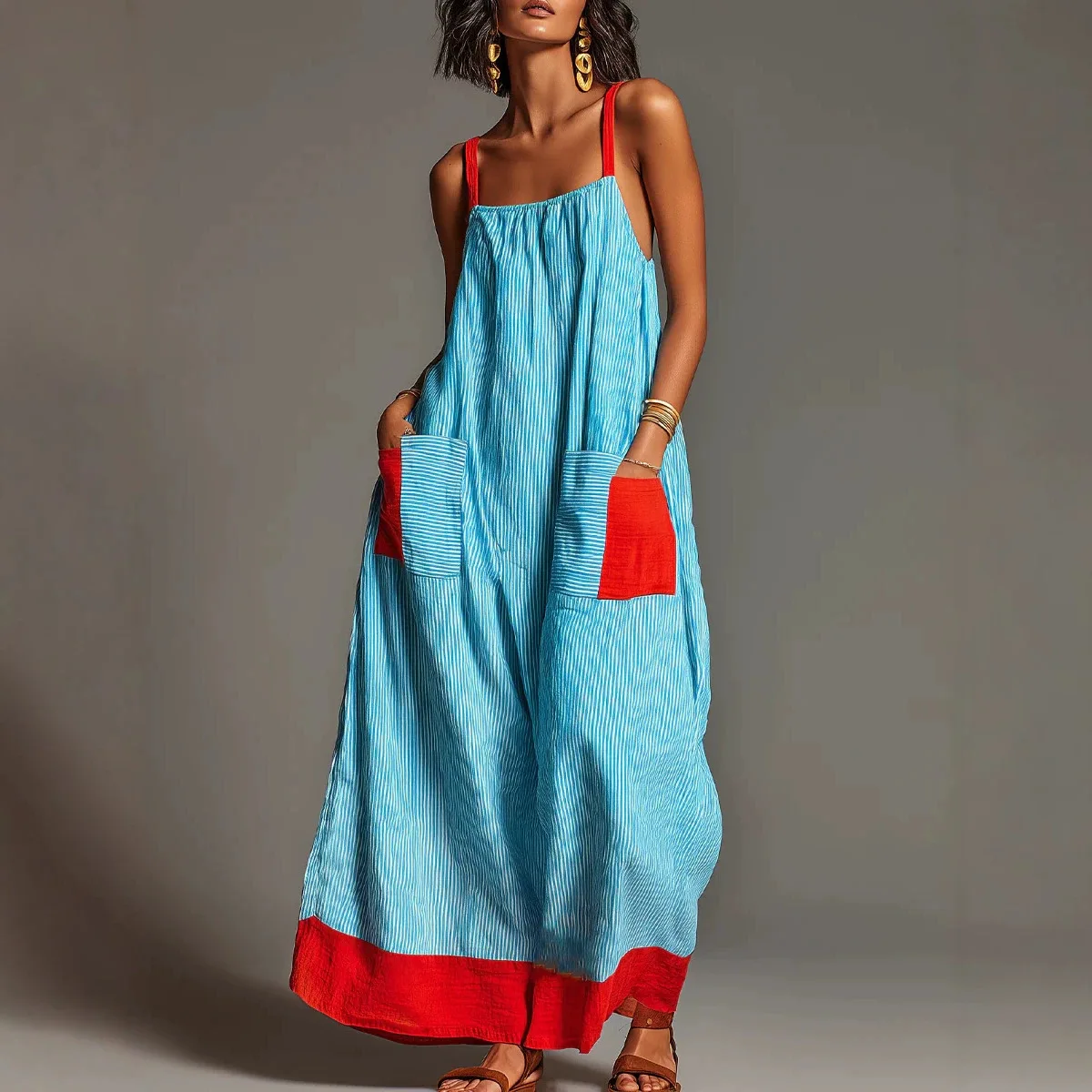 Summer New Elegant Sleeveless Striped Suspender Dress Women's Fashion Boho Casual Office Holiday Party Dresses For Women Robe