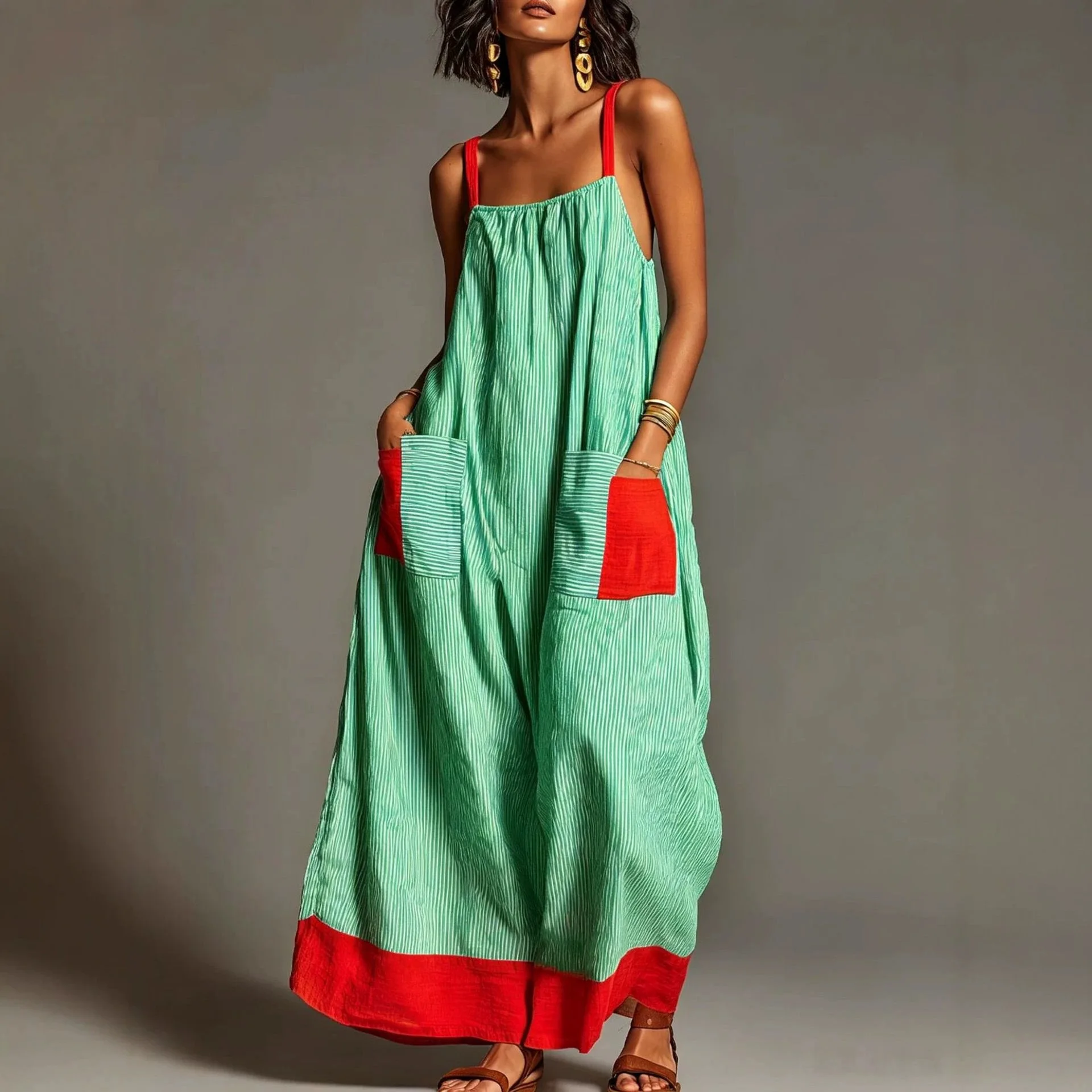 Summer New Elegant Sleeveless Striped Suspender Dress Women's Fashion Boho Casual Office Holiday Party Dresses For Women Robe