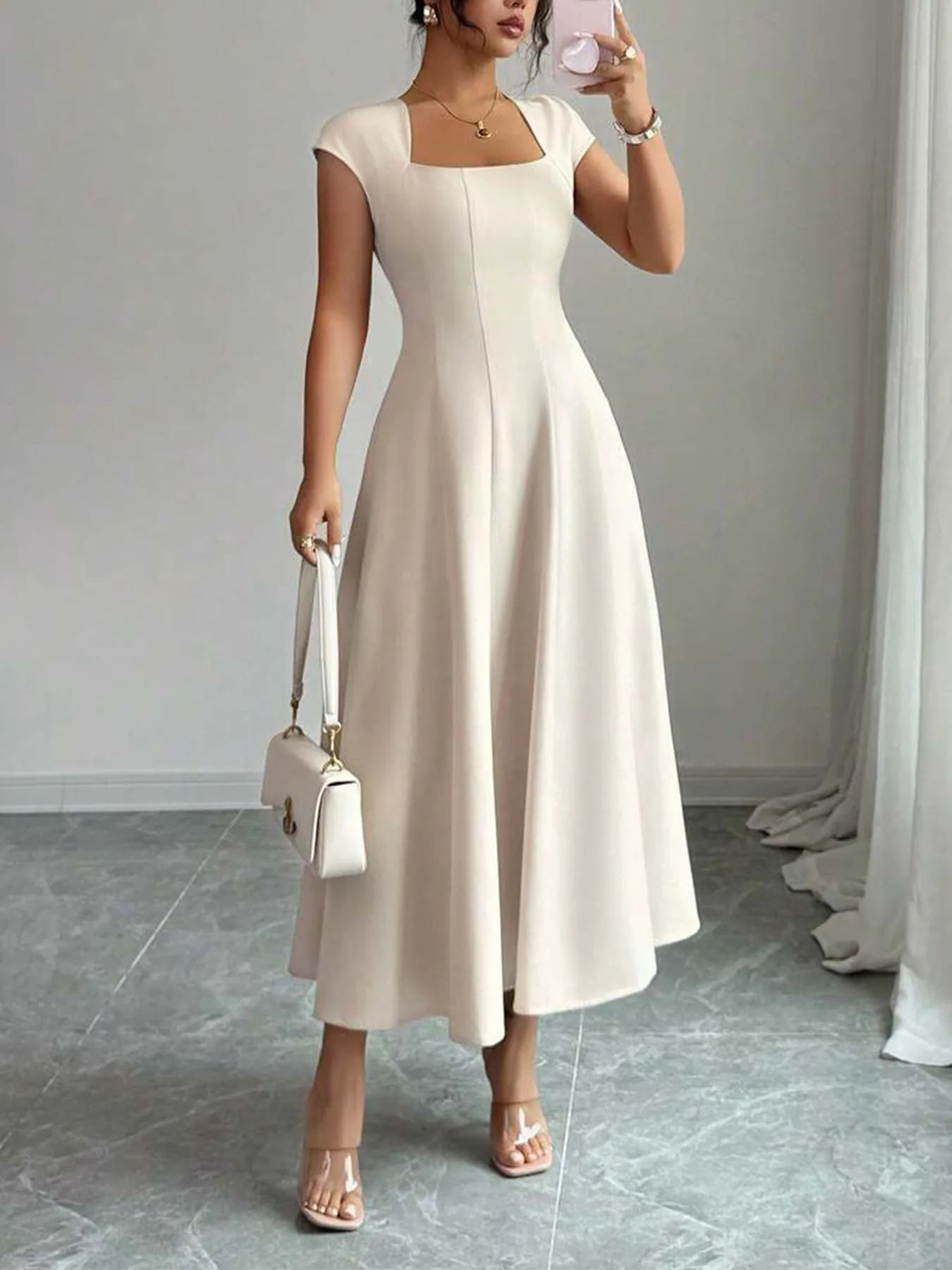 2026 Fashion Elegant Evening Dress A-line Dresses For Woman Party Wedding Vestidos Temperament Short Sleeves Solid Color Banquet