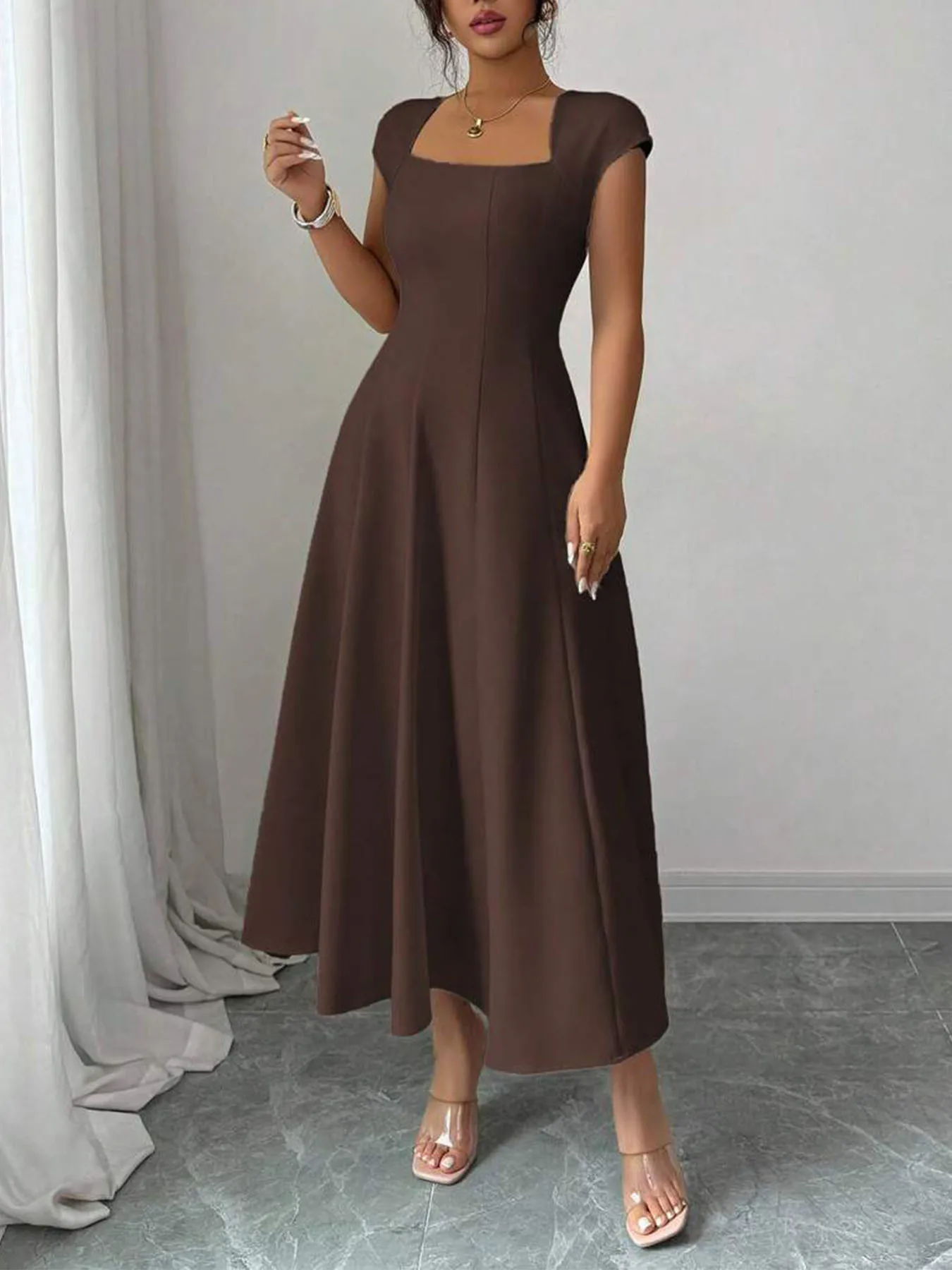 2026 Fashion Elegant Evening Dress A-line Dresses For Woman Party Wedding Vestidos Temperament Short Sleeves Solid Color Banquet