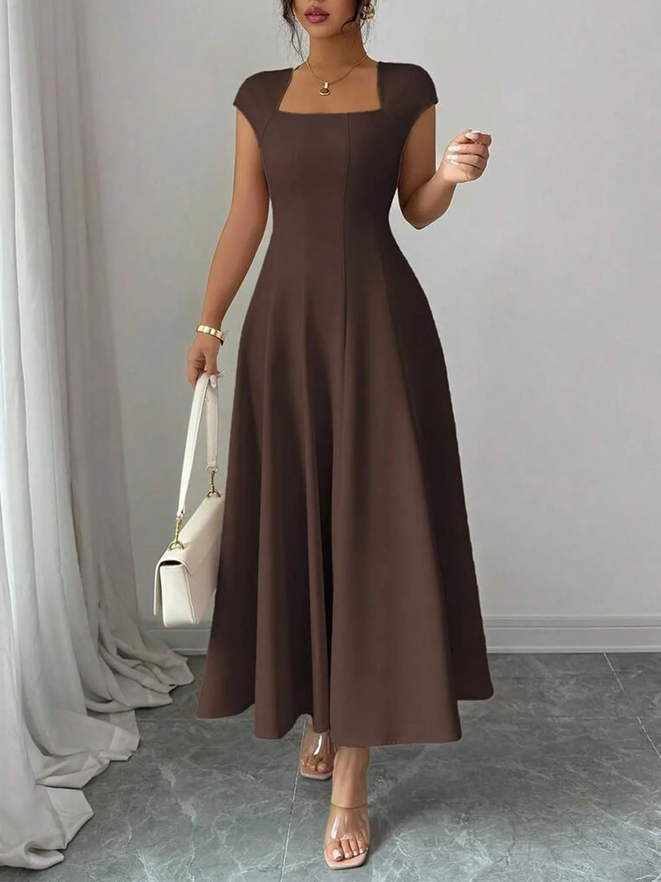 2026 Fashion Elegant Evening Dress A-line Dresses For Woman Party Wedding Vestidos Temperament Short Sleeves Solid Color Banquet