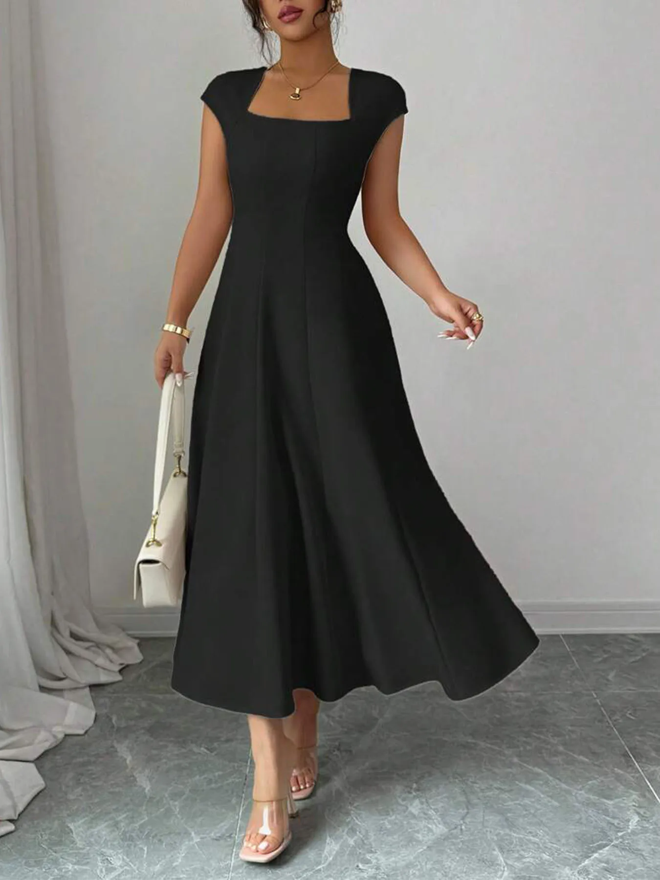 2026 Fashion Elegant Evening Dress A-line Dresses For Woman Party Wedding Vestidos Temperament Short Sleeves Solid Color Banquet