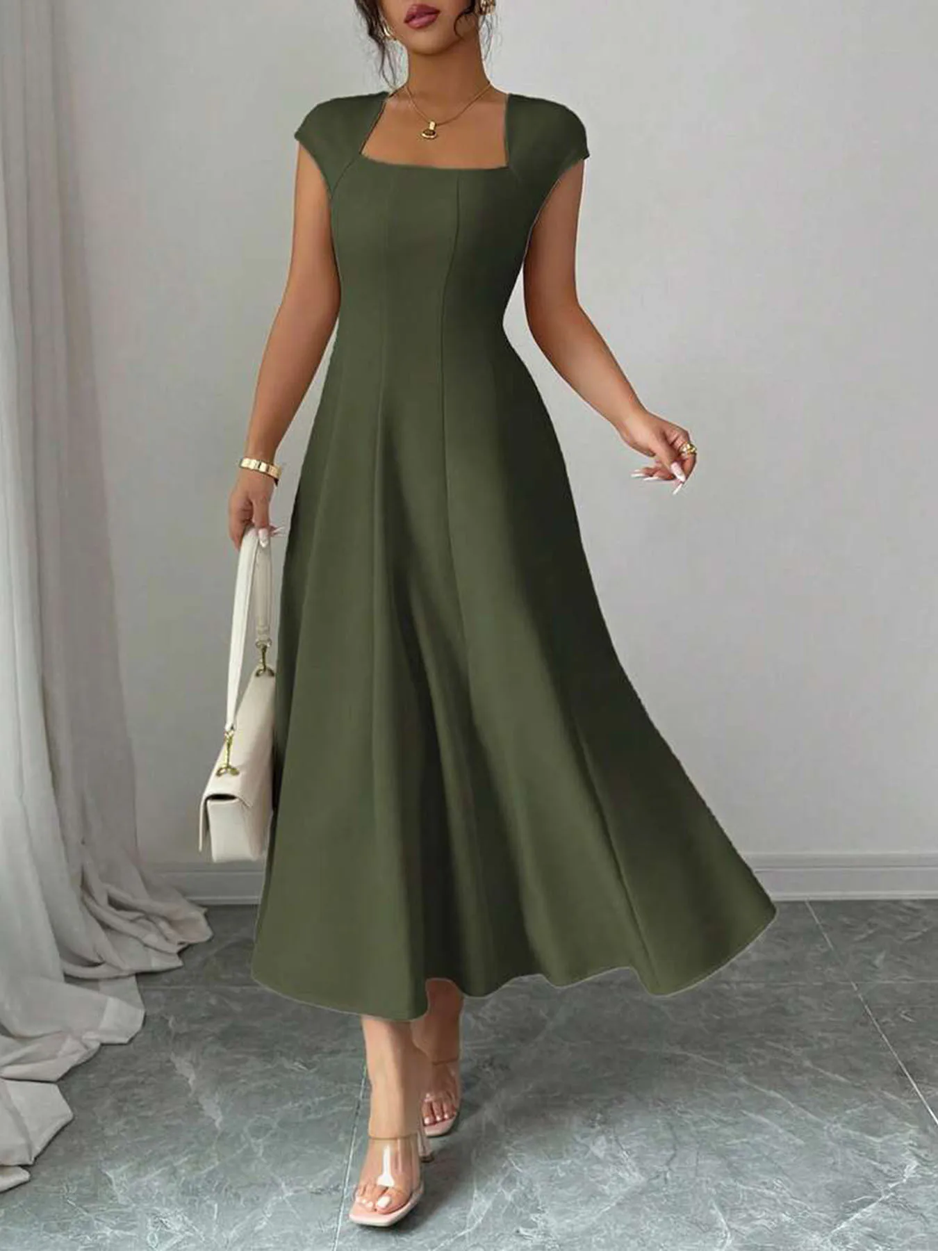 2026 Fashion Elegant Evening Dress A-line Dresses For Woman Party Wedding Vestidos Temperament Short Sleeves Solid Color Banquet