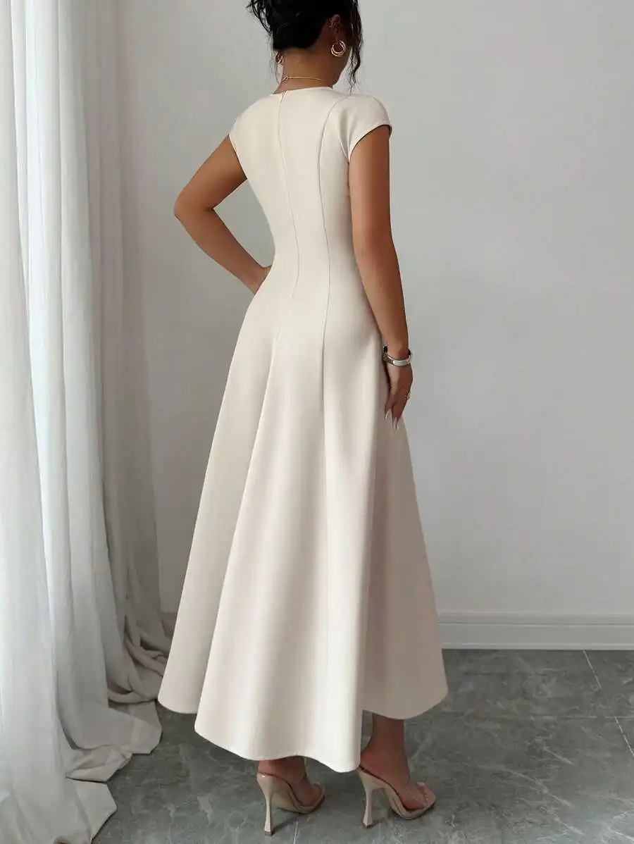 2026 Fashion Elegant Evening Dress A-line Dresses For Woman Party Wedding Vestidos Temperament Short Sleeves Solid Color Banquet