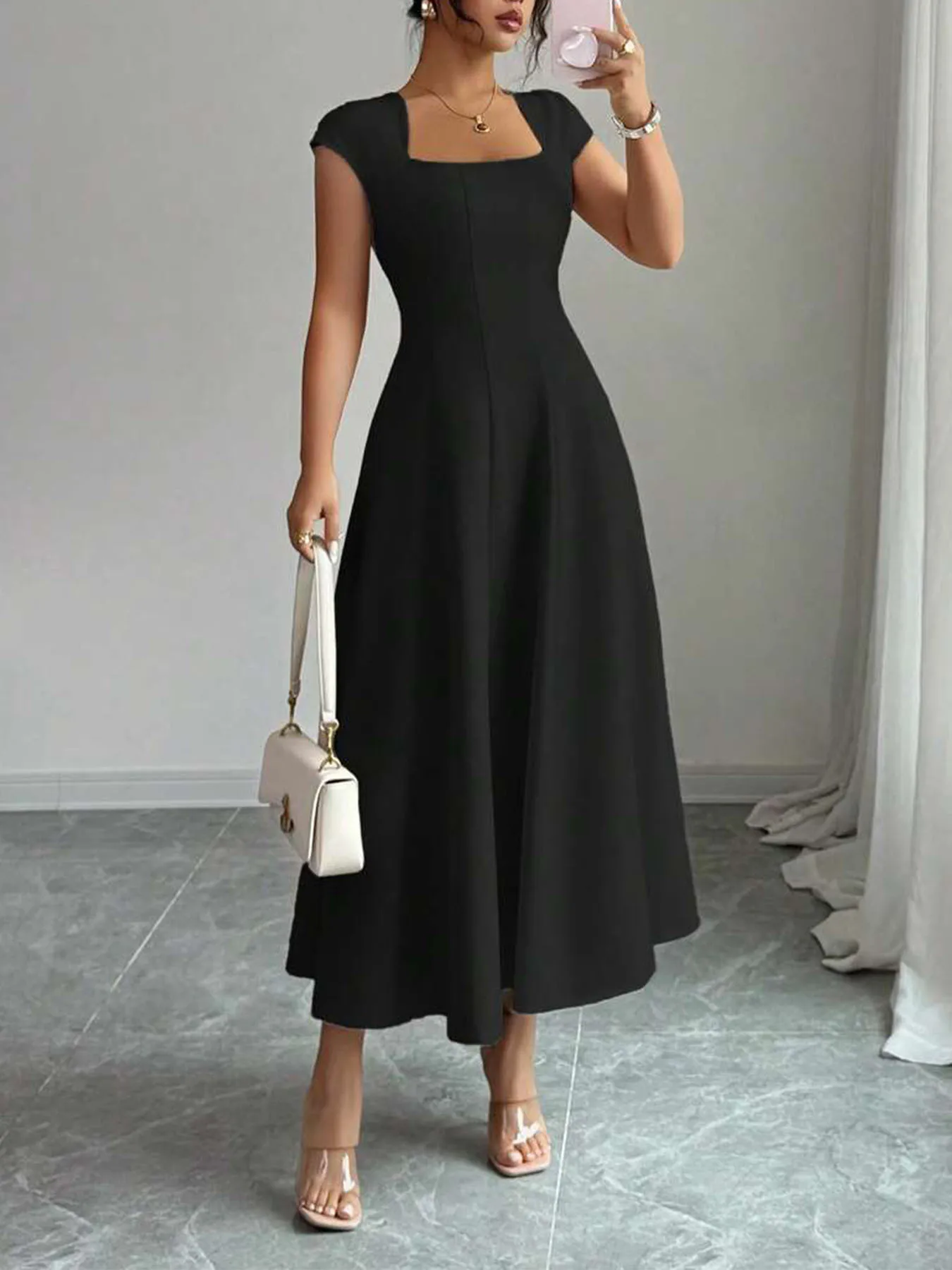 2026 Fashion Elegant Evening Dress A-line Dresses For Woman Party Wedding Vestidos Temperament Short Sleeves Solid Color Banquet