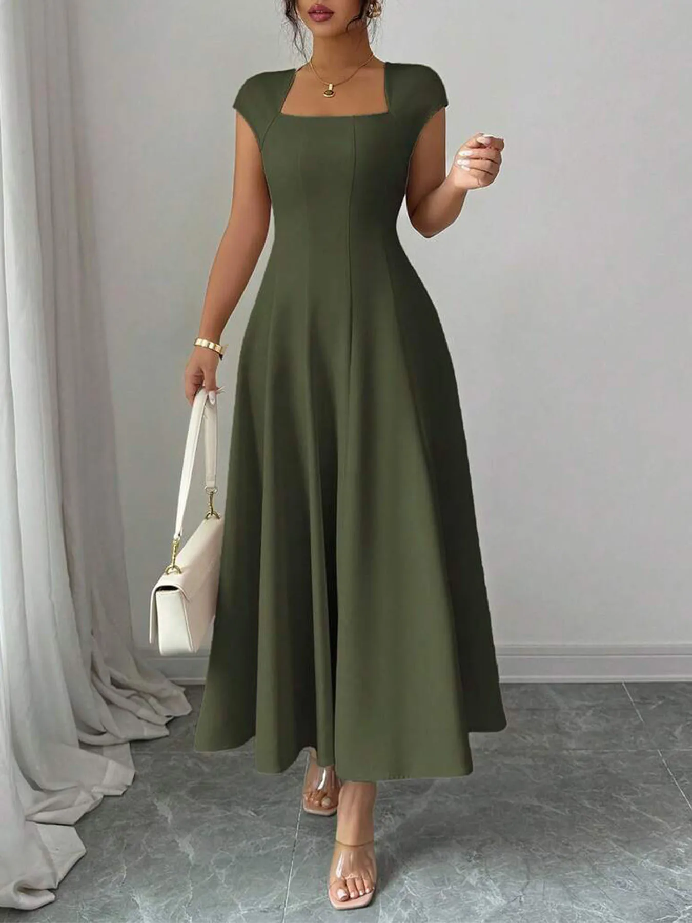2026 Fashion Elegant Evening Dress A-line Dresses For Woman Party Wedding Vestidos Temperament Short Sleeves Solid Color Banquet