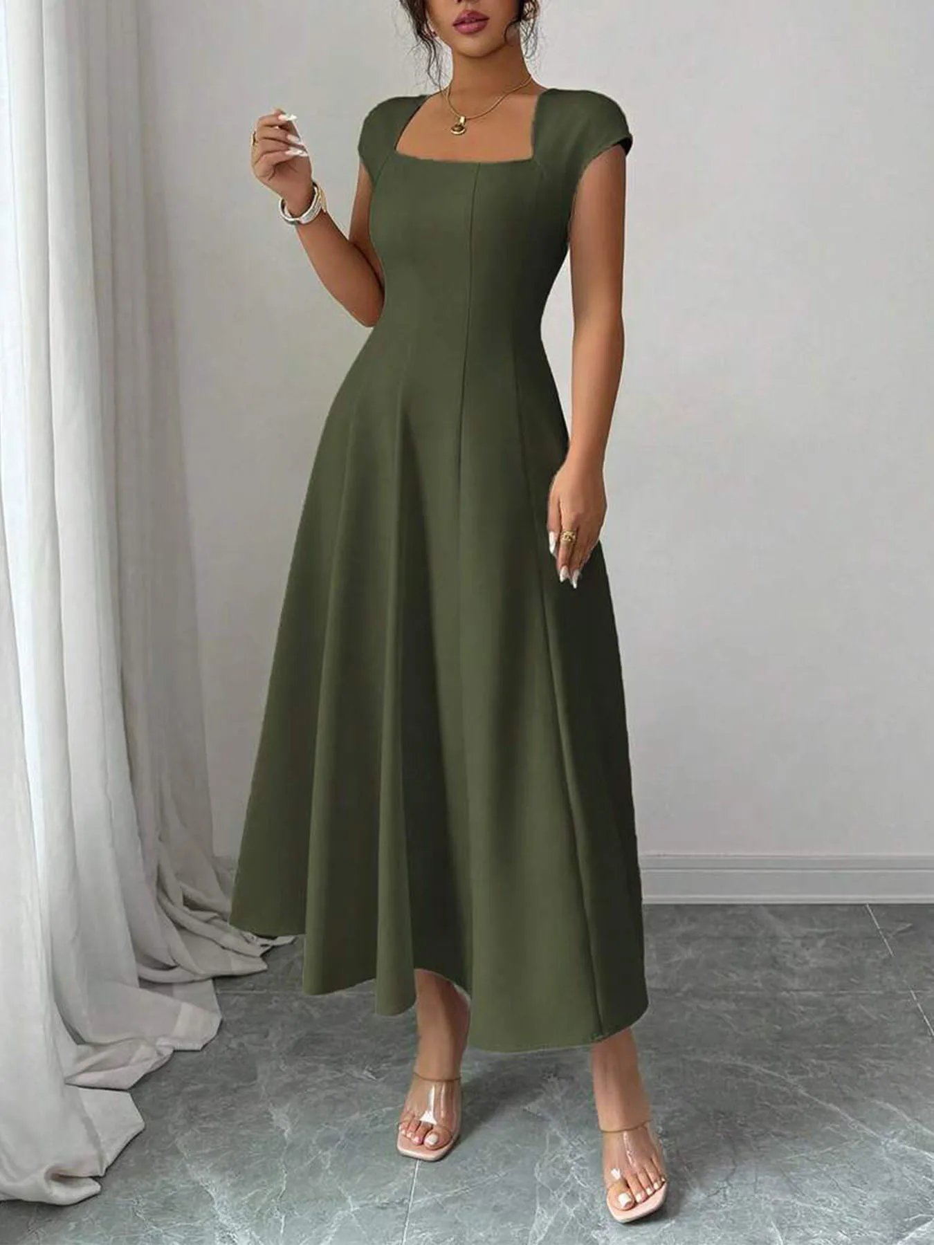 2026 Fashion Elegant Evening Dress A-line Dresses For Woman Party Wedding Vestidos Temperament Short Sleeves Solid Color Banquet