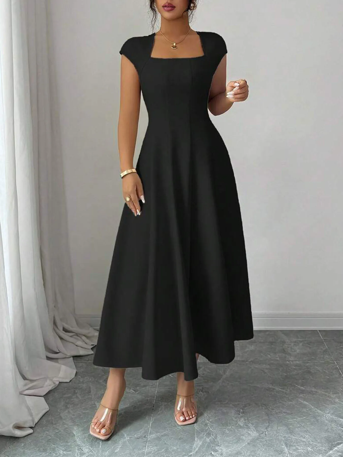 2026 Fashion Elegant Evening Dress A-line Dresses For Woman Party Wedding Vestidos Temperament Short Sleeves Solid Color Banquet