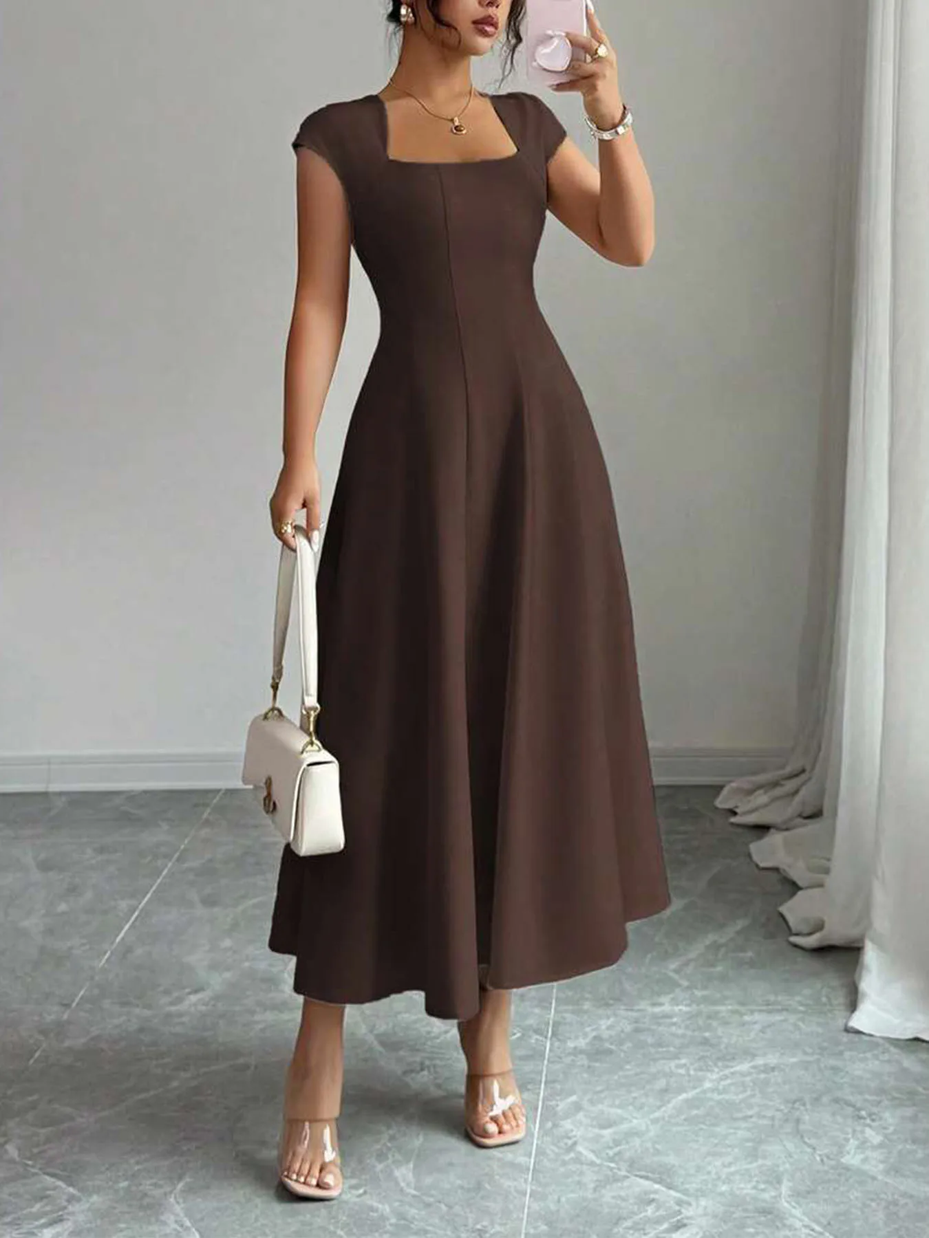 2026 Fashion Elegant Evening Dress A-line Dresses For Woman Party Wedding Vestidos Temperament Short Sleeves Solid Color Banquet