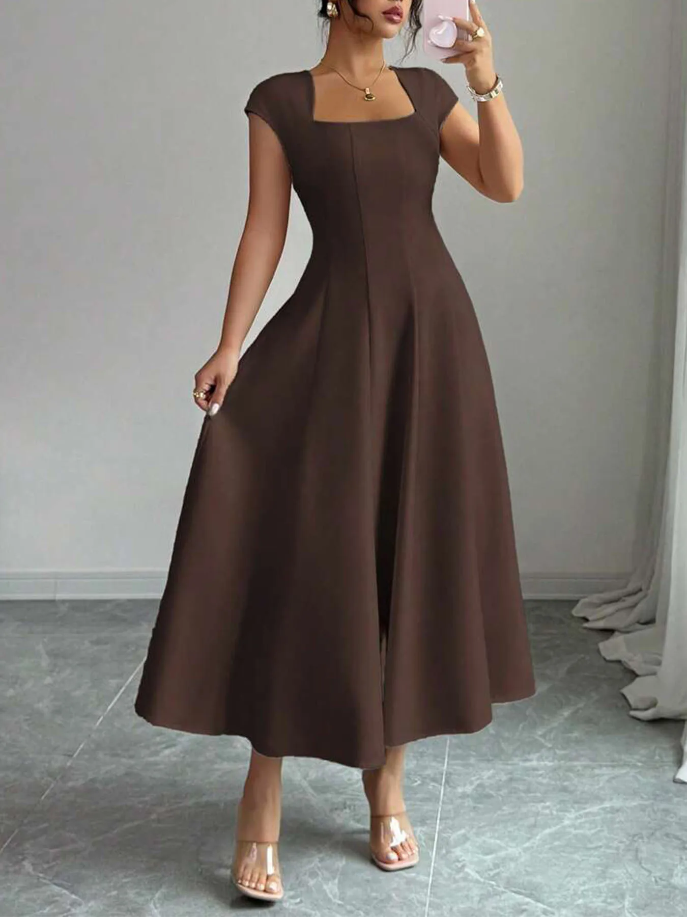 2026 Fashion Elegant Evening Dress A-line Dresses For Woman Party Wedding Vestidos Temperament Short Sleeves Solid Color Banquet