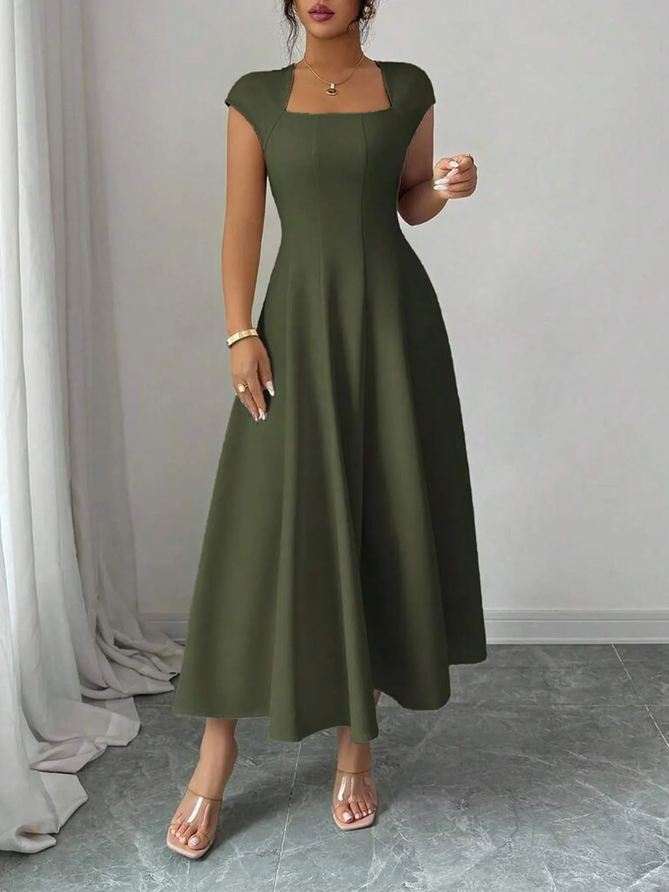 2026 Fashion Elegant Evening Dress A-line Dresses For Woman Party Wedding Vestidos Temperament Short Sleeves Solid Color Banquet