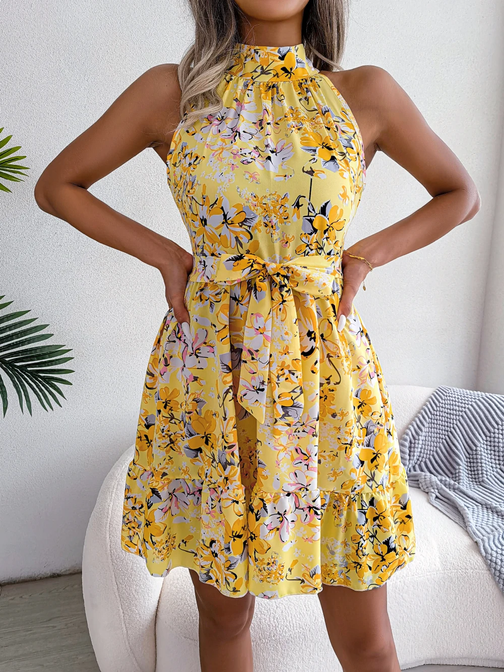 Women Casual Sleeveless Ruffles Slim Waist Floral Print Dress for Summer 2026 Elegant Dresses for Woman Valentine's Day