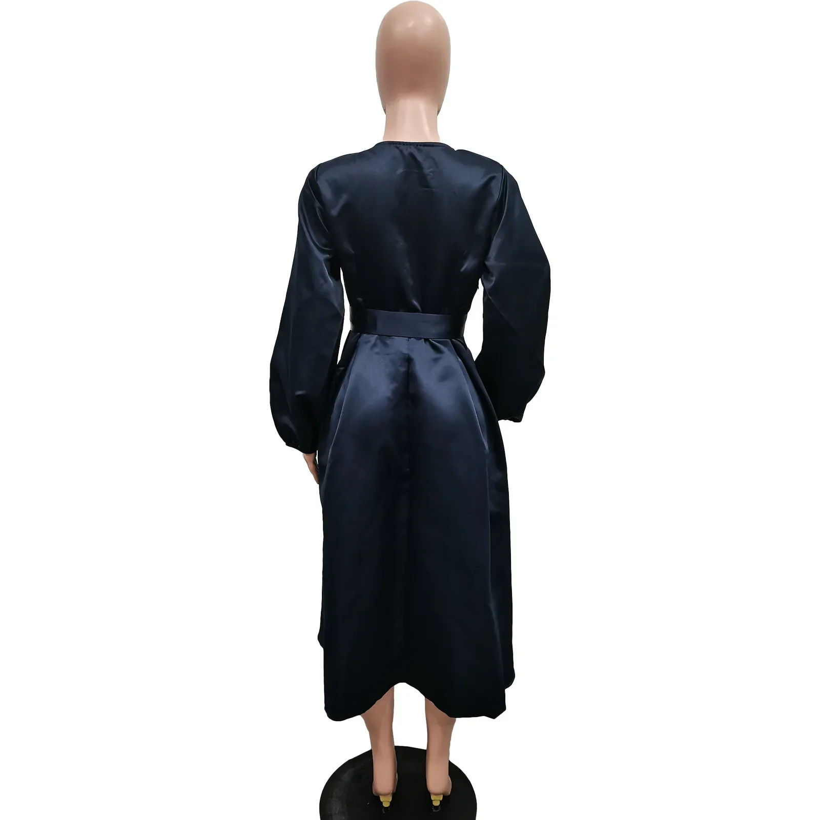 Satin Puff Sleeve Evening Dress for Women Pleated A-Line Round Neck Elegant Party Club Casual Solid Midi Dress with Belt 2025