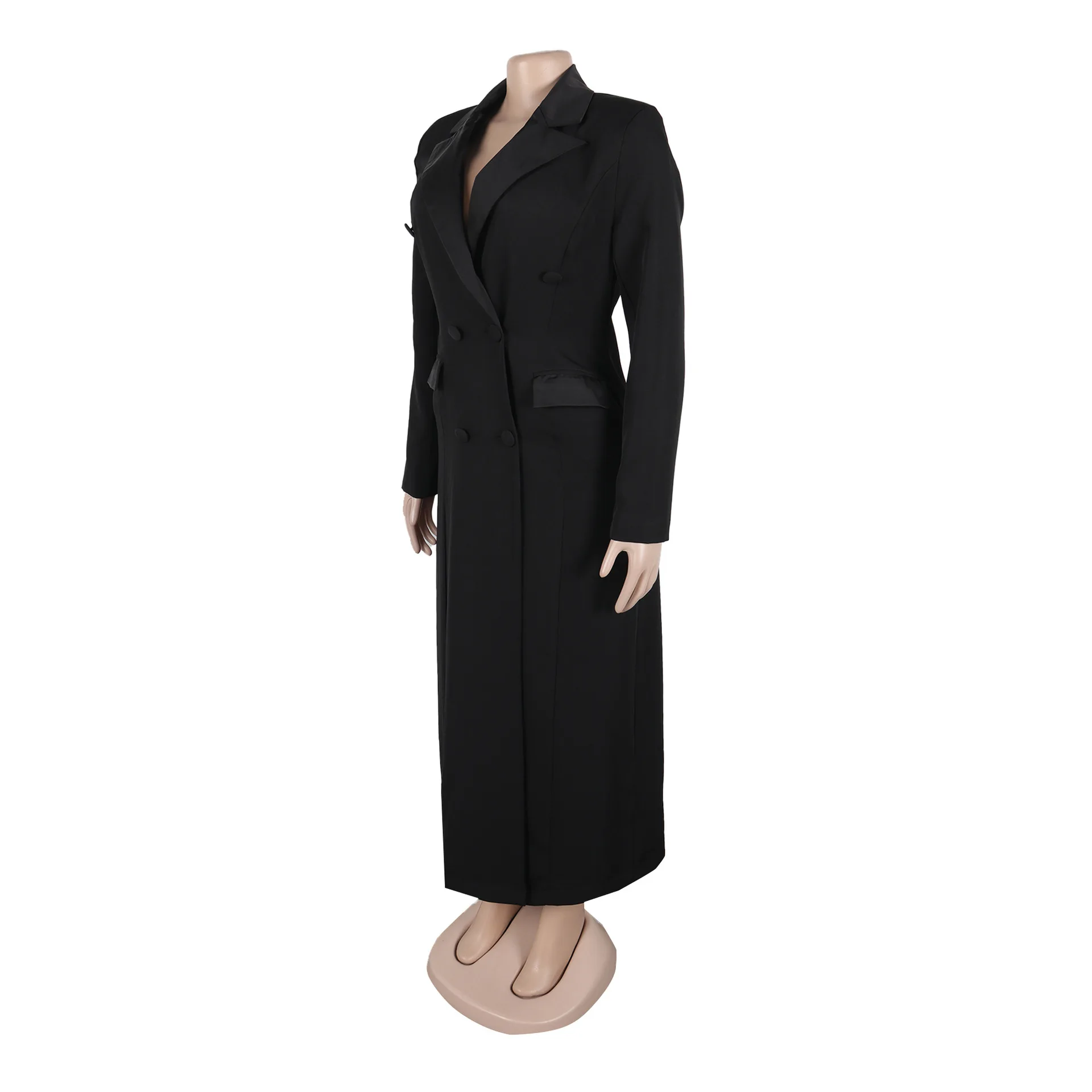 CM.YAYA Fashion Women OL Work Double Breasted Notched Long Sleeve Maxi Dress Spring Sexy Night Elegant Party Street Long Dresses