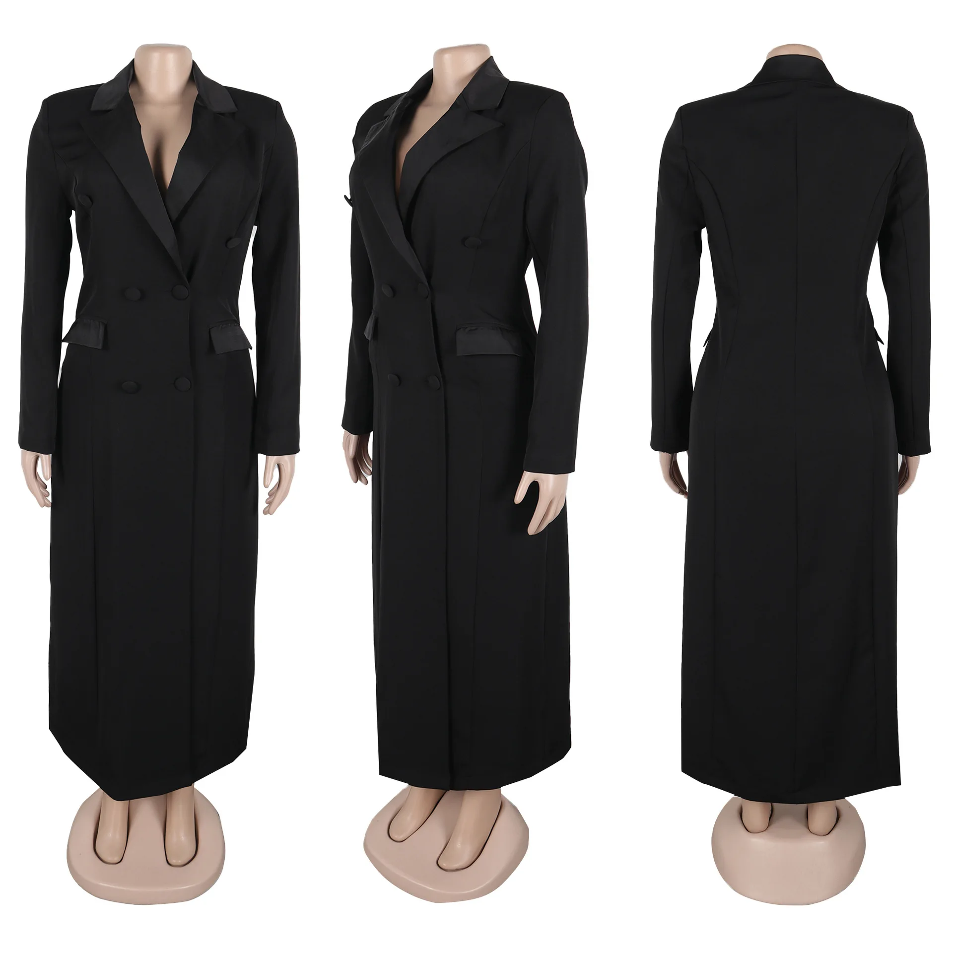 CM.YAYA Fashion Women OL Work Double Breasted Notched Long Sleeve Maxi Dress Spring Sexy Night Elegant Party Street Long Dresses