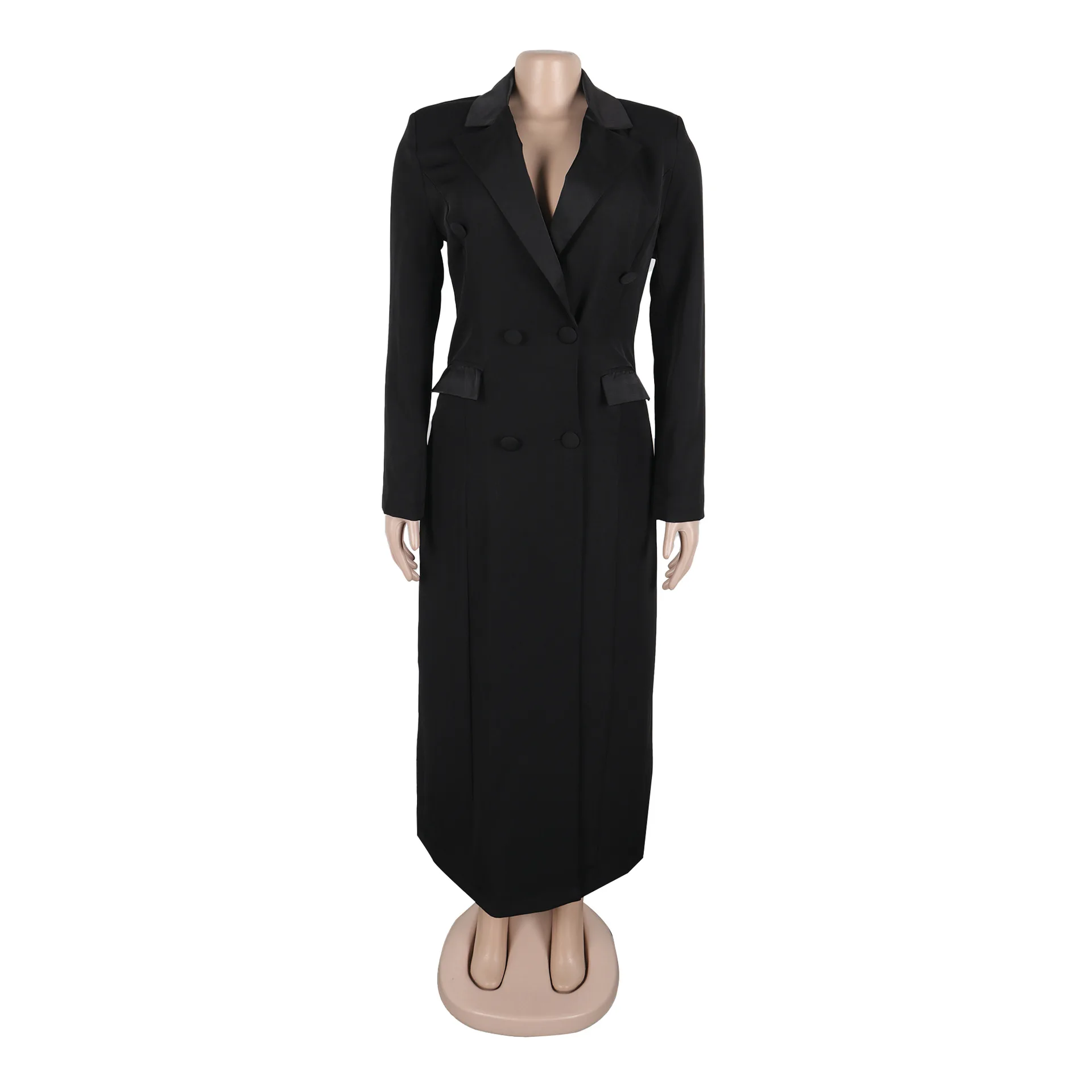 CM.YAYA Fashion Women OL Work Double Breasted Notched Long Sleeve Maxi Dress Spring Sexy Night Elegant Party Street Long Dresses