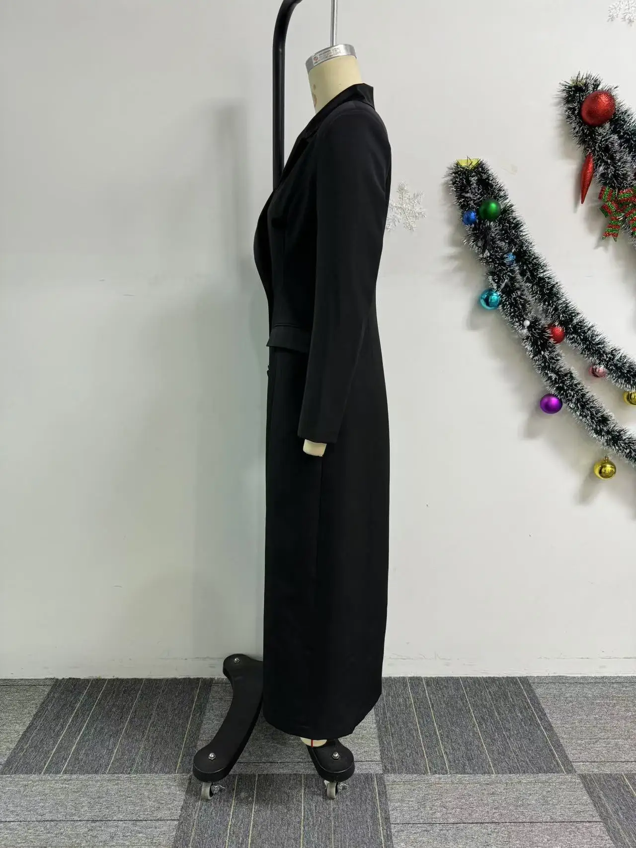CM.YAYA Fashion Women OL Work Double Breasted Notched Long Sleeve Maxi Dress Spring Sexy Night Elegant Party Street Long Dresses