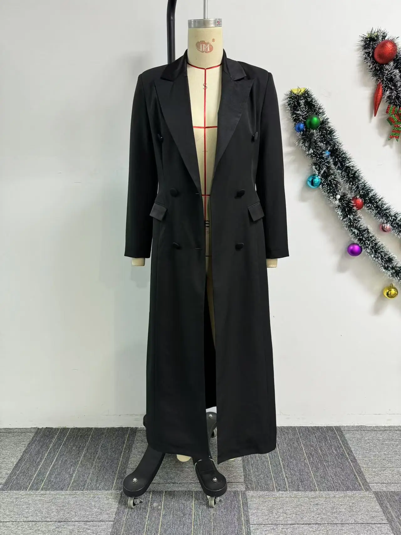 CM.YAYA Fashion Women OL Work Double Breasted Notched Long Sleeve Maxi Dress Spring Sexy Night Elegant Party Street Long Dresses