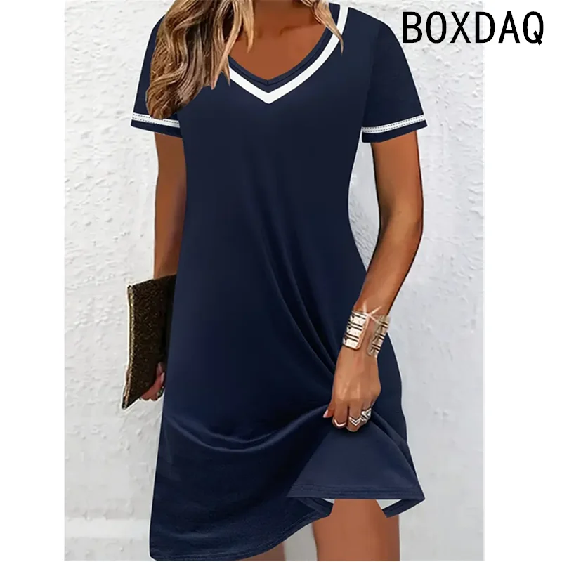 Women Dress Summer Short Sleeve O-Neck Casual Loose A-Line Dress Big Size 3XL Female 3D Striped Printing Elegant Vintage Dresses