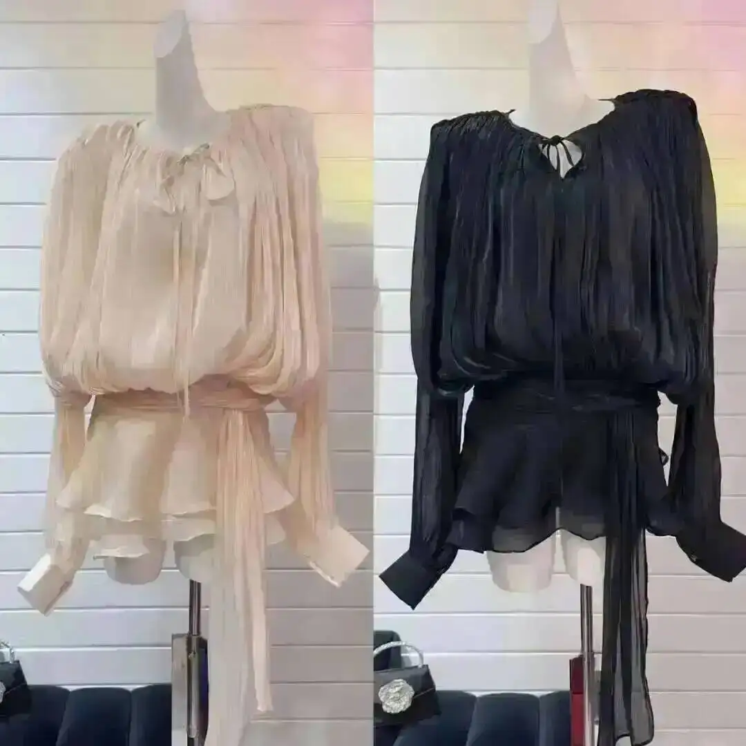 LGRQ 2026 New Summer Fashion Women Clothes Round Neck Lantern Sleeves Satin Short Dress With Shorts Under Two Pieces Set
