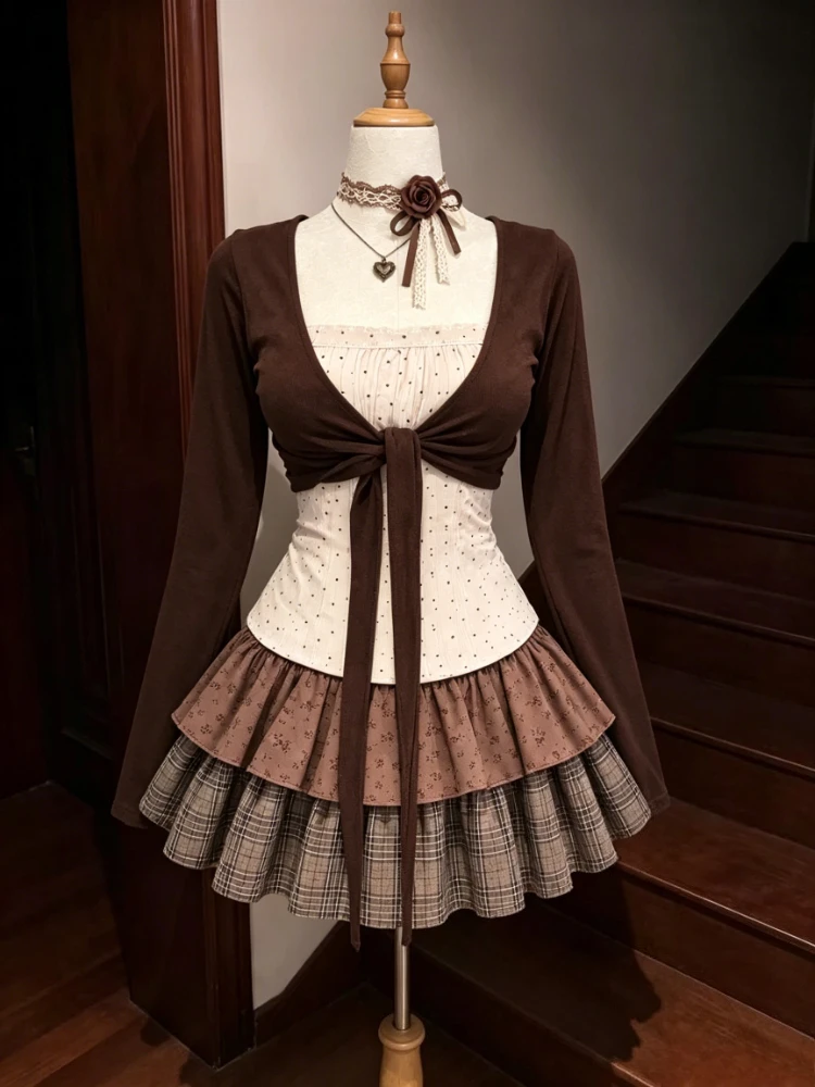 Kawaii Lolita Ruffle Dress Women Japanese Sweet Lace Bow Vintage Cake Dress Harajuku Y2k Bodycon Bandage Dress 2026 Summer New