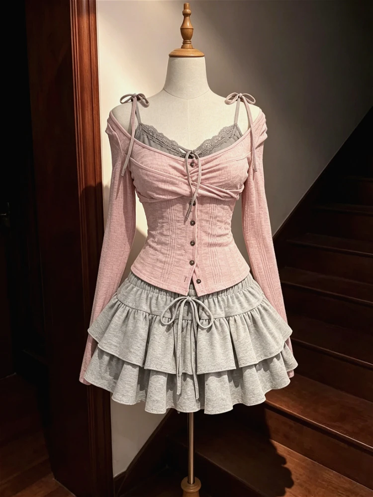 Kawaii Lolita Ruffle Dress Women Japanese Sweet Lace Bow Vintage Cake Dress Harajuku Y2k Bodycon Bandage Dress 2026 Summer New