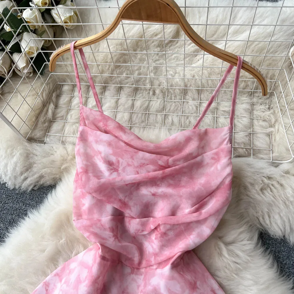 SINGREINY Women Floral Spaghetti Strap Dress Elastic Ruched Sexy Hollow Backless Party Dress Summer Boho Vacation Beach Sundress