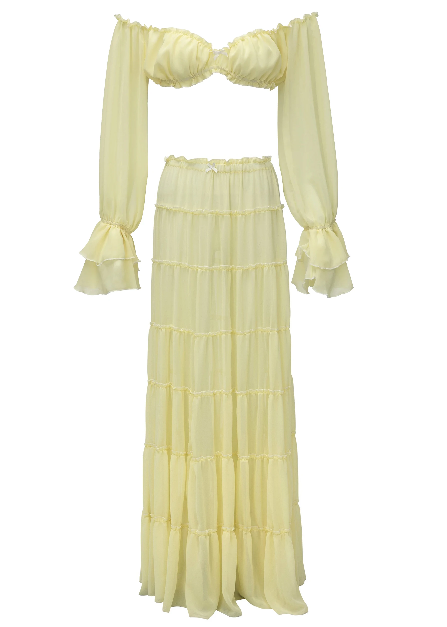 Ruffle Beach Dresses Cover Up Women Long Sleeve Bandeau Dress High Waist Beach Cover ups Summer Bandage Beachwear Dress Clothing