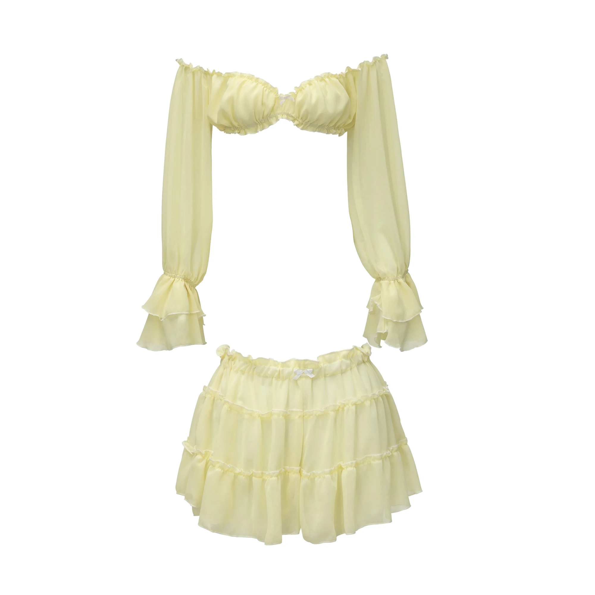 Ruffle Beach Dresses Cover Up Women Long Sleeve Bandeau Dress High Waist Beach Cover ups Summer Bandage Beachwear Dress Clothing