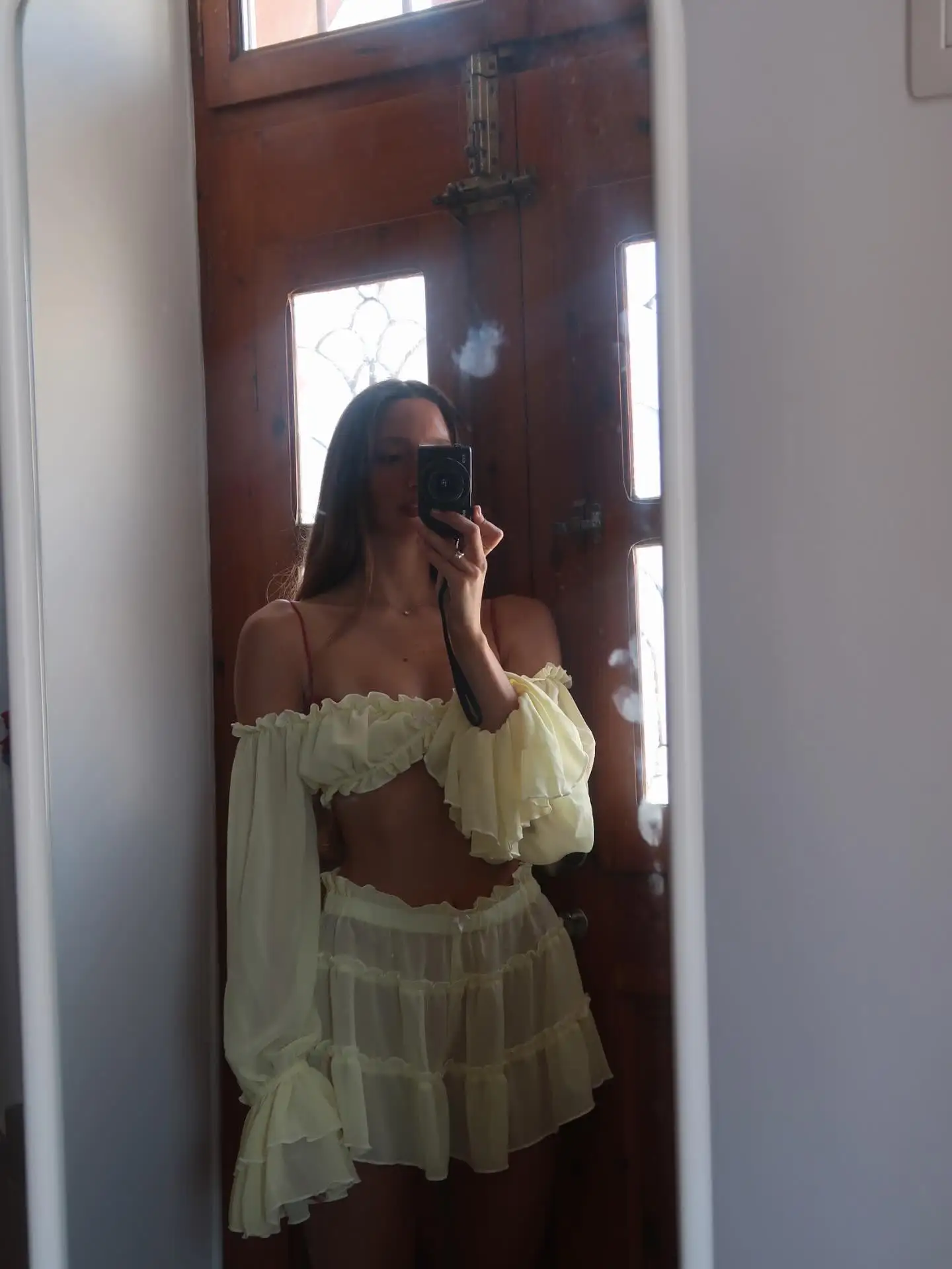 Ruffle Beach Dresses Cover Up Women Long Sleeve Bandeau Dress High Waist Beach Cover ups Summer Bandage Beachwear Dress Clothing
