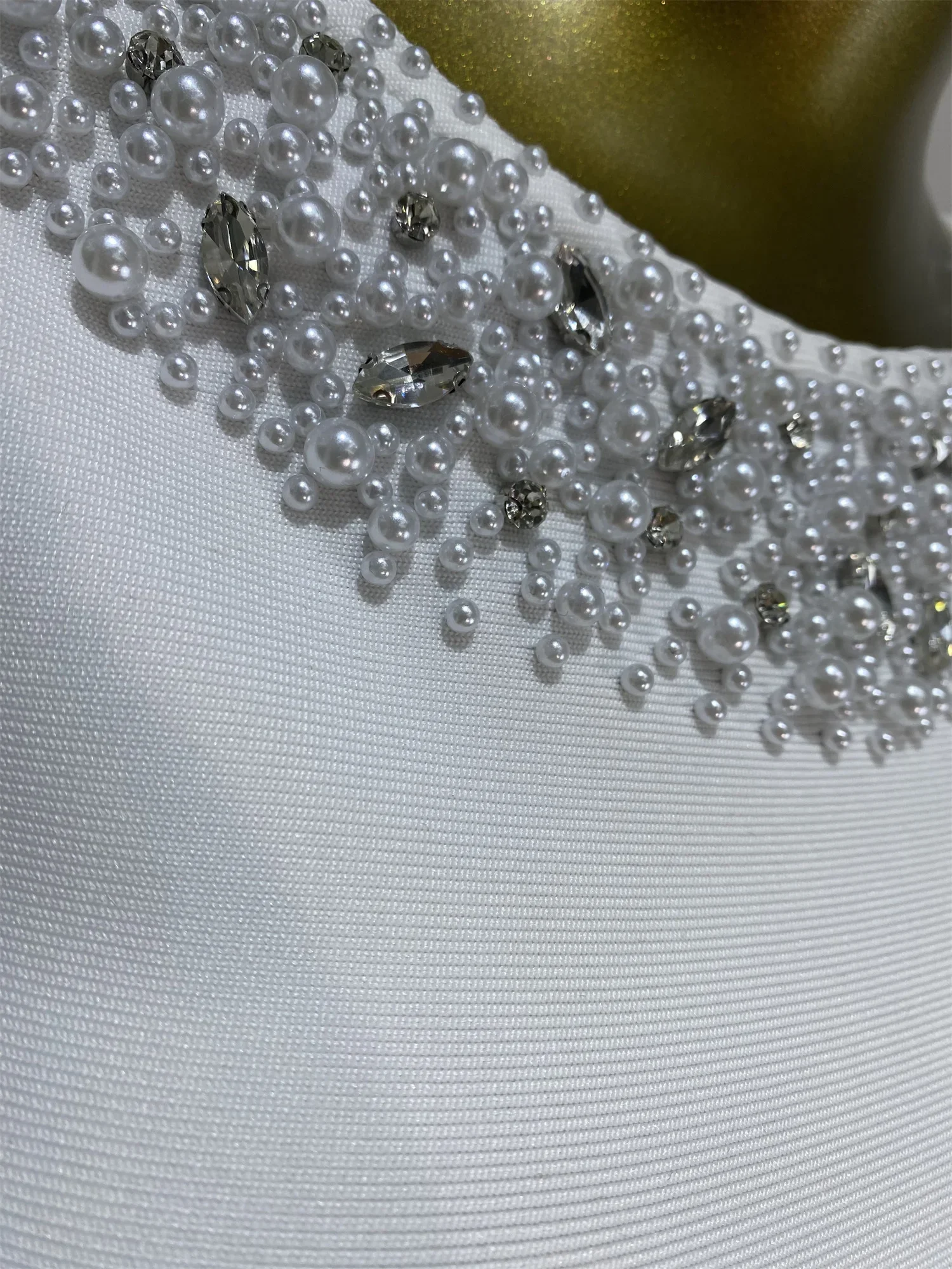 Woman White Birthday Bandage Dress Elegant Pearls Rhinestones Embroidery Tassel Back Bodycon Long Evening Party Cocktail Dresses