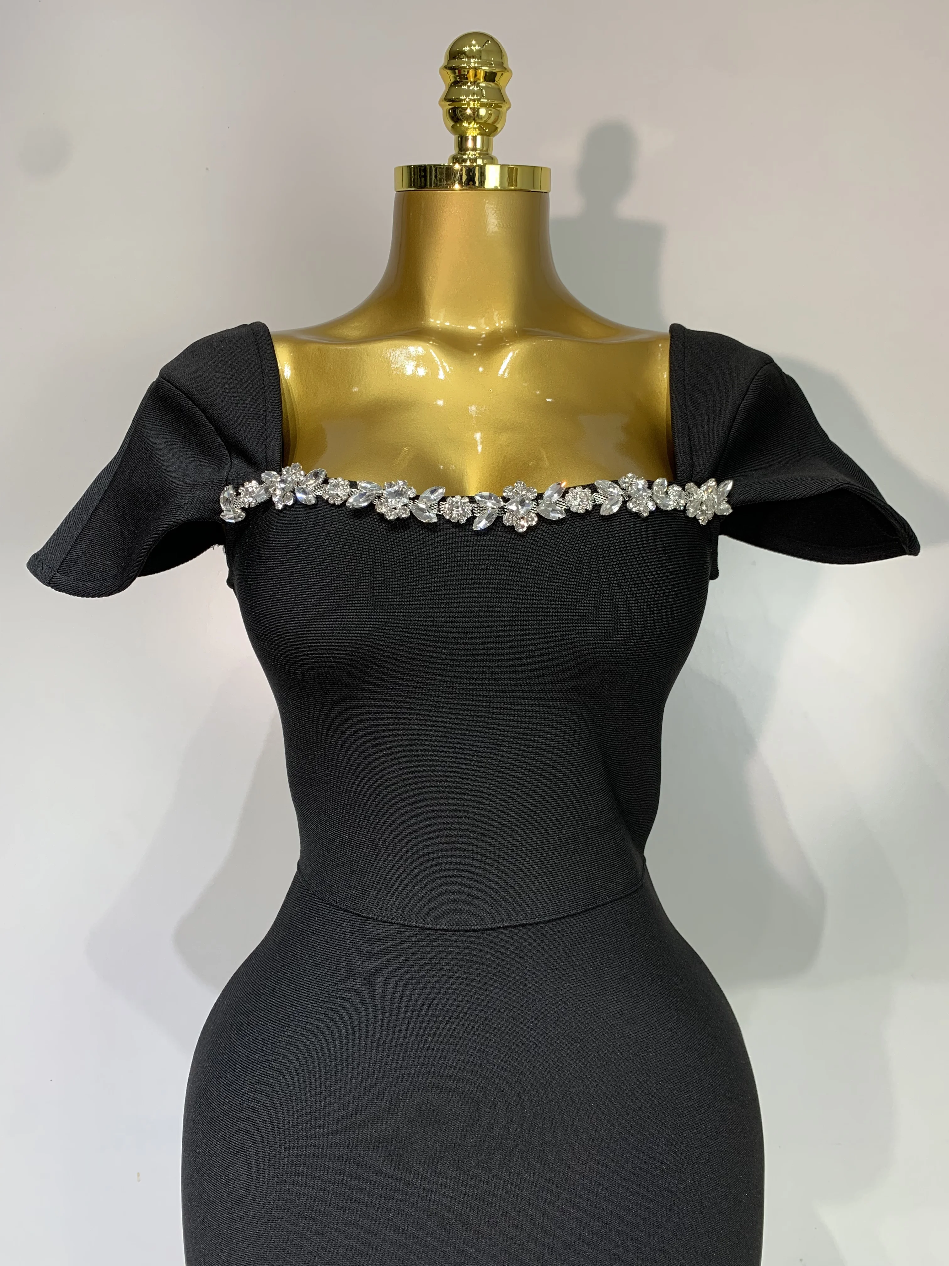 Women Celebrity Sexy Square Collar Bodycon Bandage Long Dress 2025 Luxury Birthday Dresses Knitted Elegant Evening Party Outfit