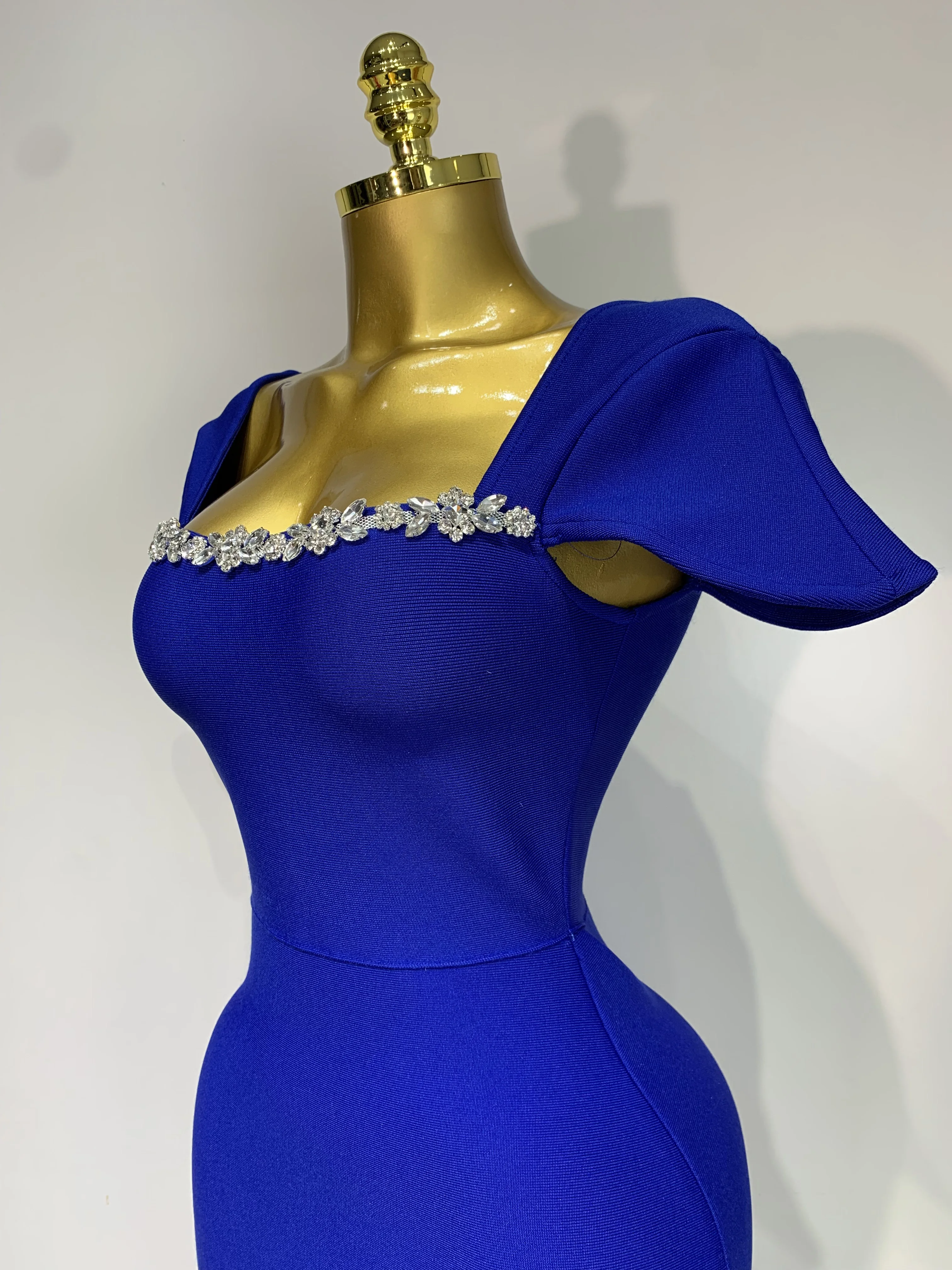 Women Celebrity Sexy Square Collar Bodycon Bandage Long Dress 2025 Luxury Birthday Dresses Knitted Elegant Evening Party Outfit