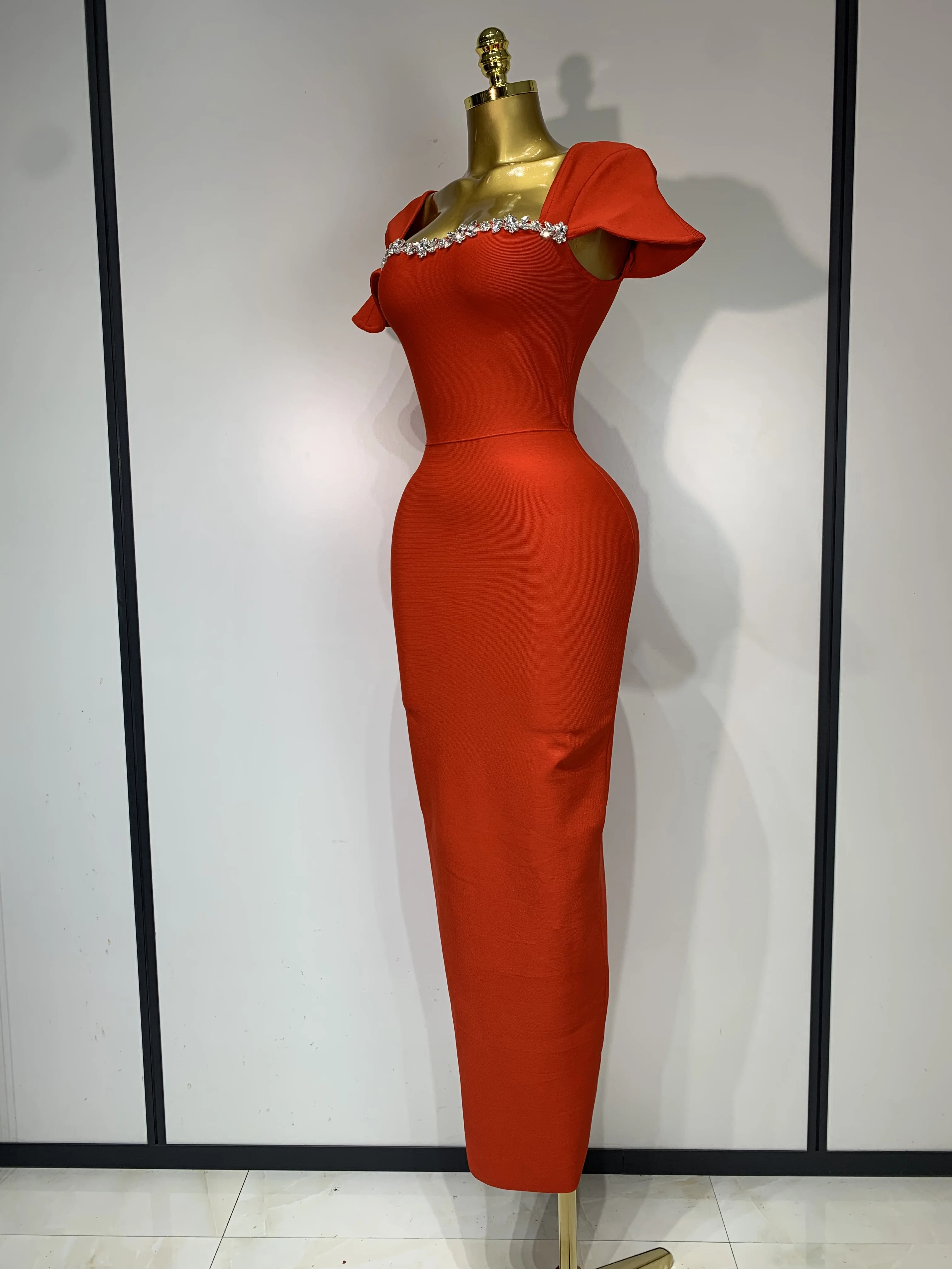 Women Celebrity Sexy Square Collar Bodycon Bandage Long Dress 2025 Luxury Birthday Dresses Knitted Elegant Evening Party Outfit
