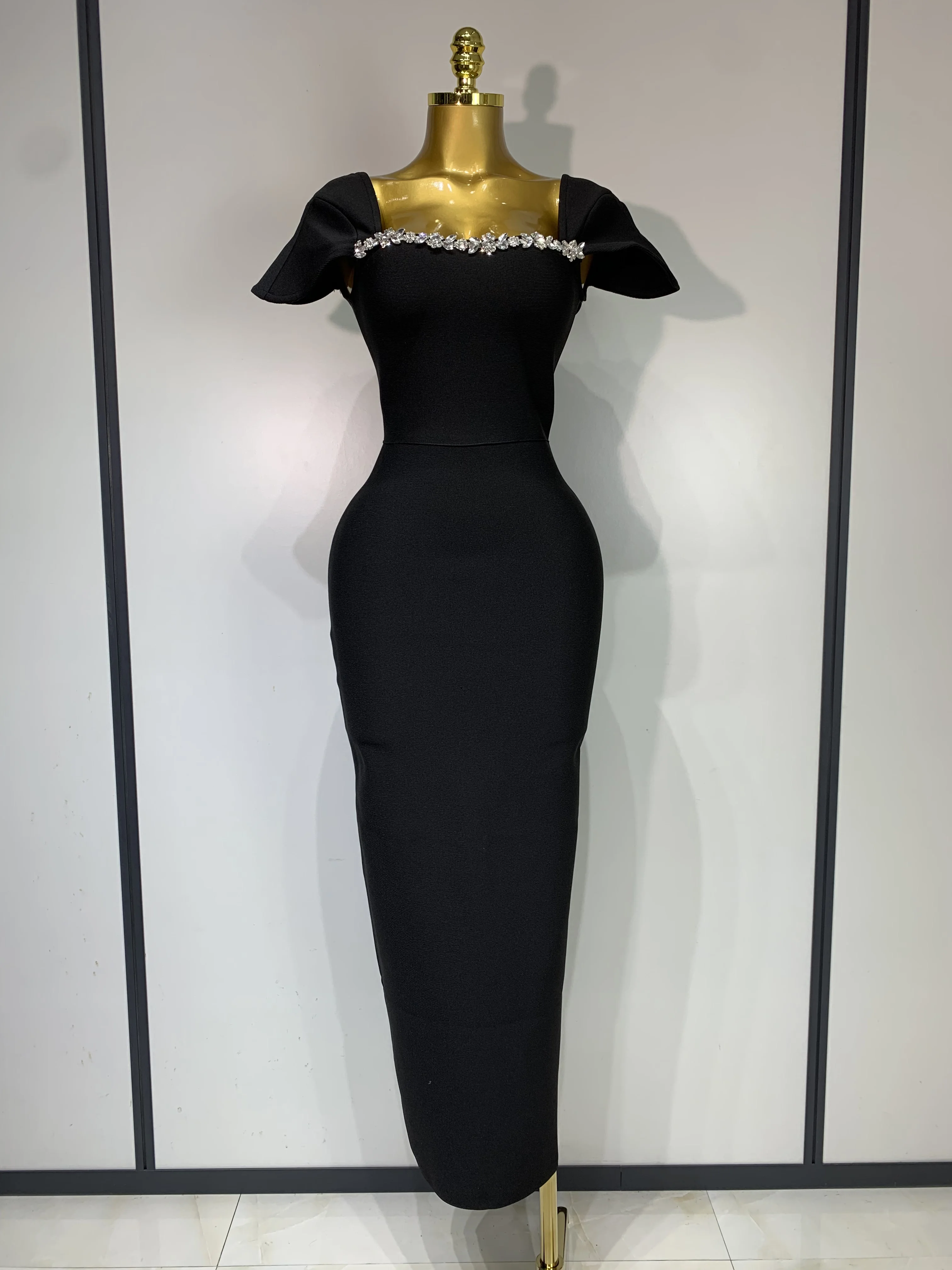 Women Celebrity Sexy Square Collar Bodycon Bandage Long Dress 2025 Luxury Birthday Dresses Knitted Elegant Evening Party Outfit