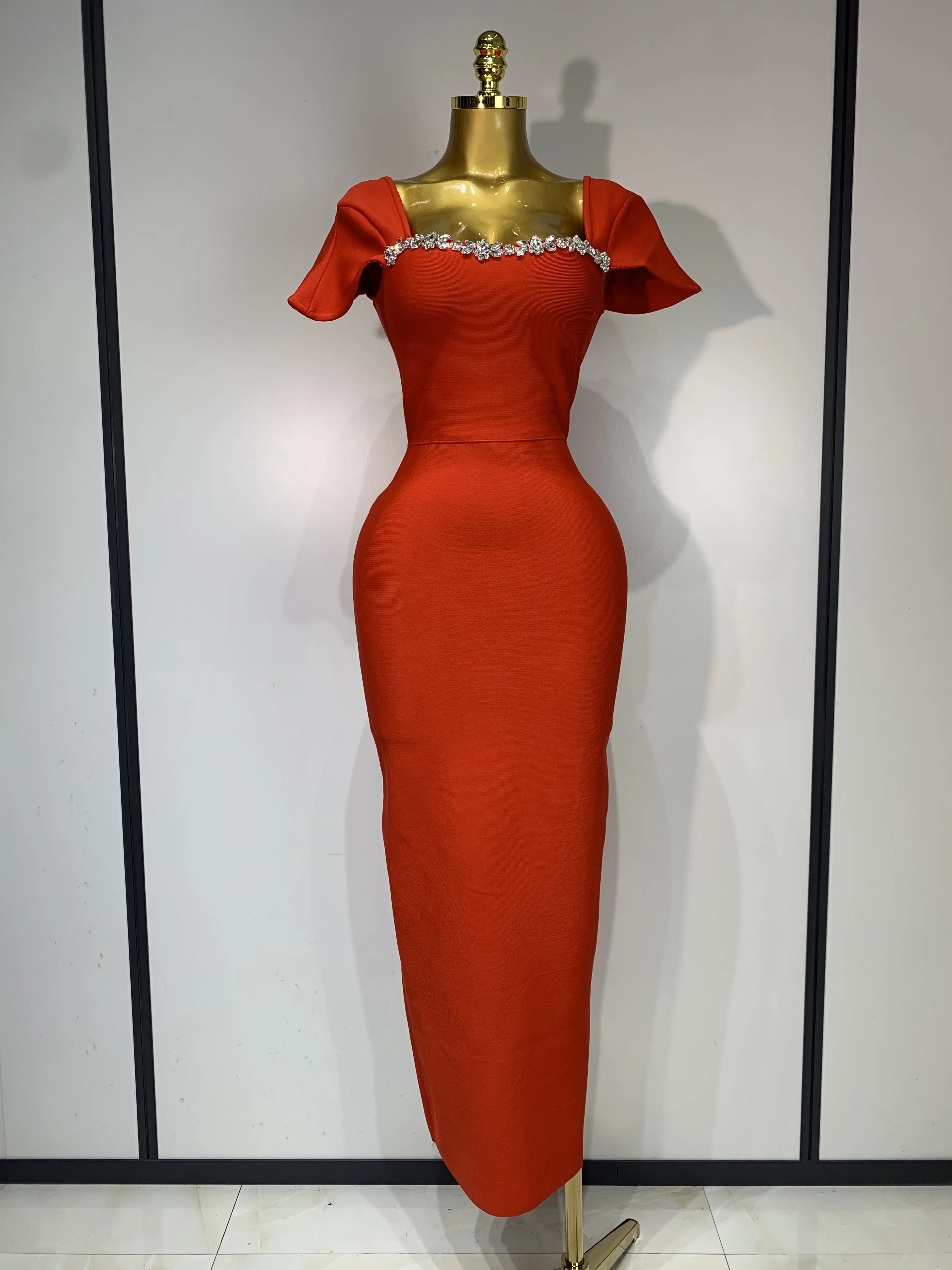 Women Celebrity Sexy Square Collar Bodycon Bandage Long Dress 2025 Luxury Birthday Dresses Knitted Elegant Evening Party Outfit