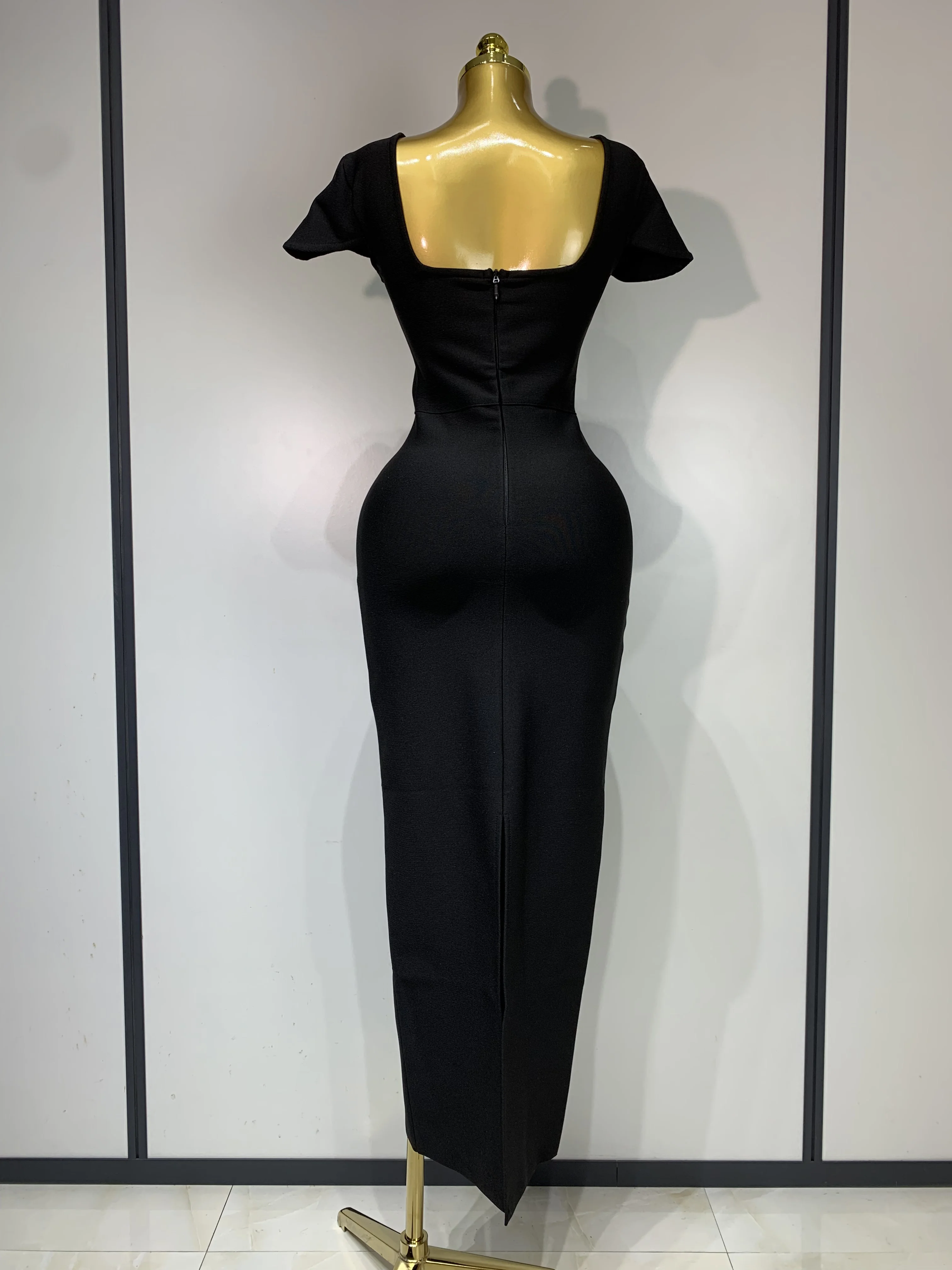 Women Celebrity Sexy Square Collar Bodycon Bandage Long Dress 2025 Luxury Birthday Dresses Knitted Elegant Evening Party Outfit