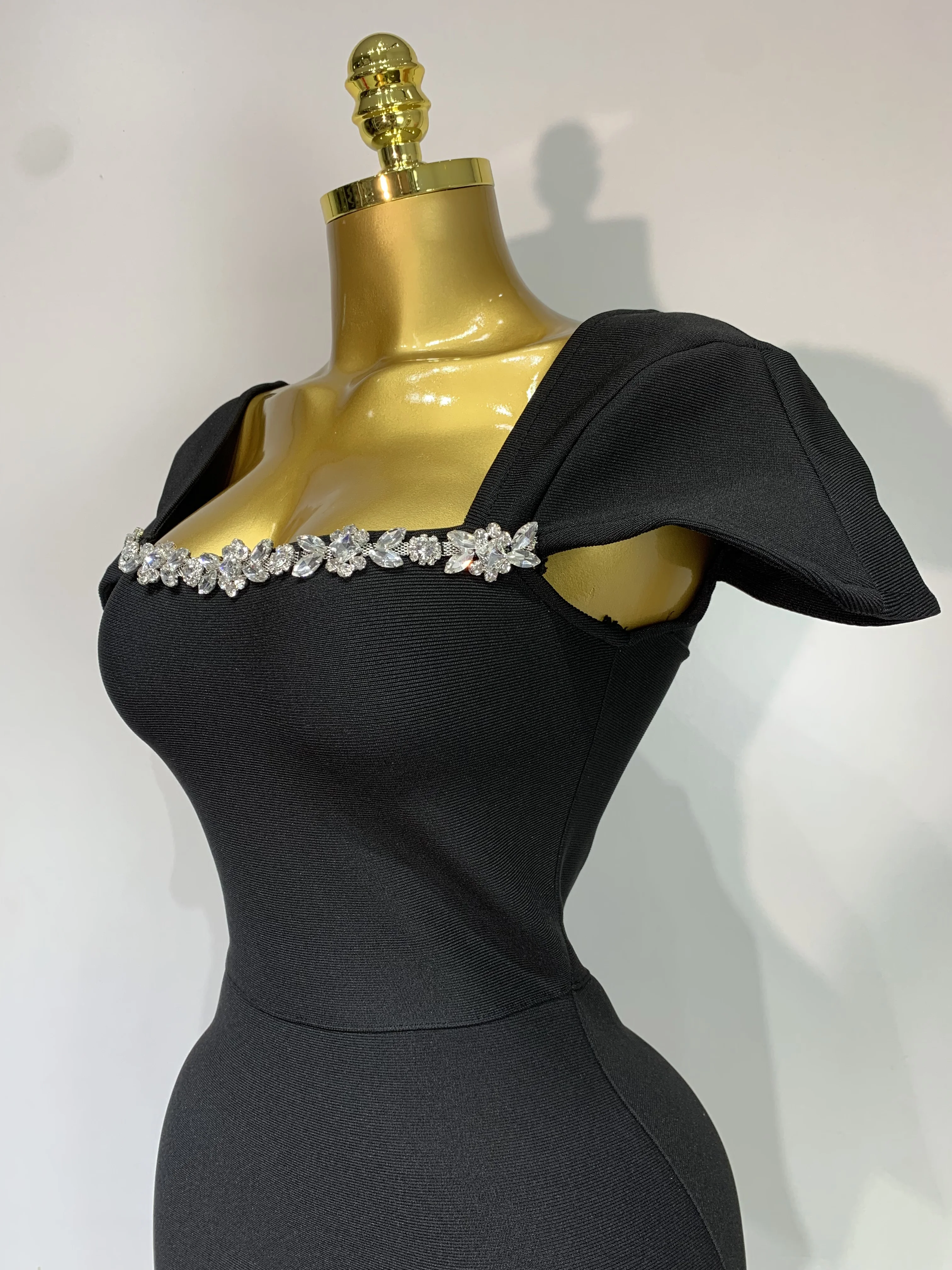 Women Celebrity Sexy Square Collar Bodycon Bandage Long Dress 2025 Luxury Birthday Dresses Knitted Elegant Evening Party Outfit