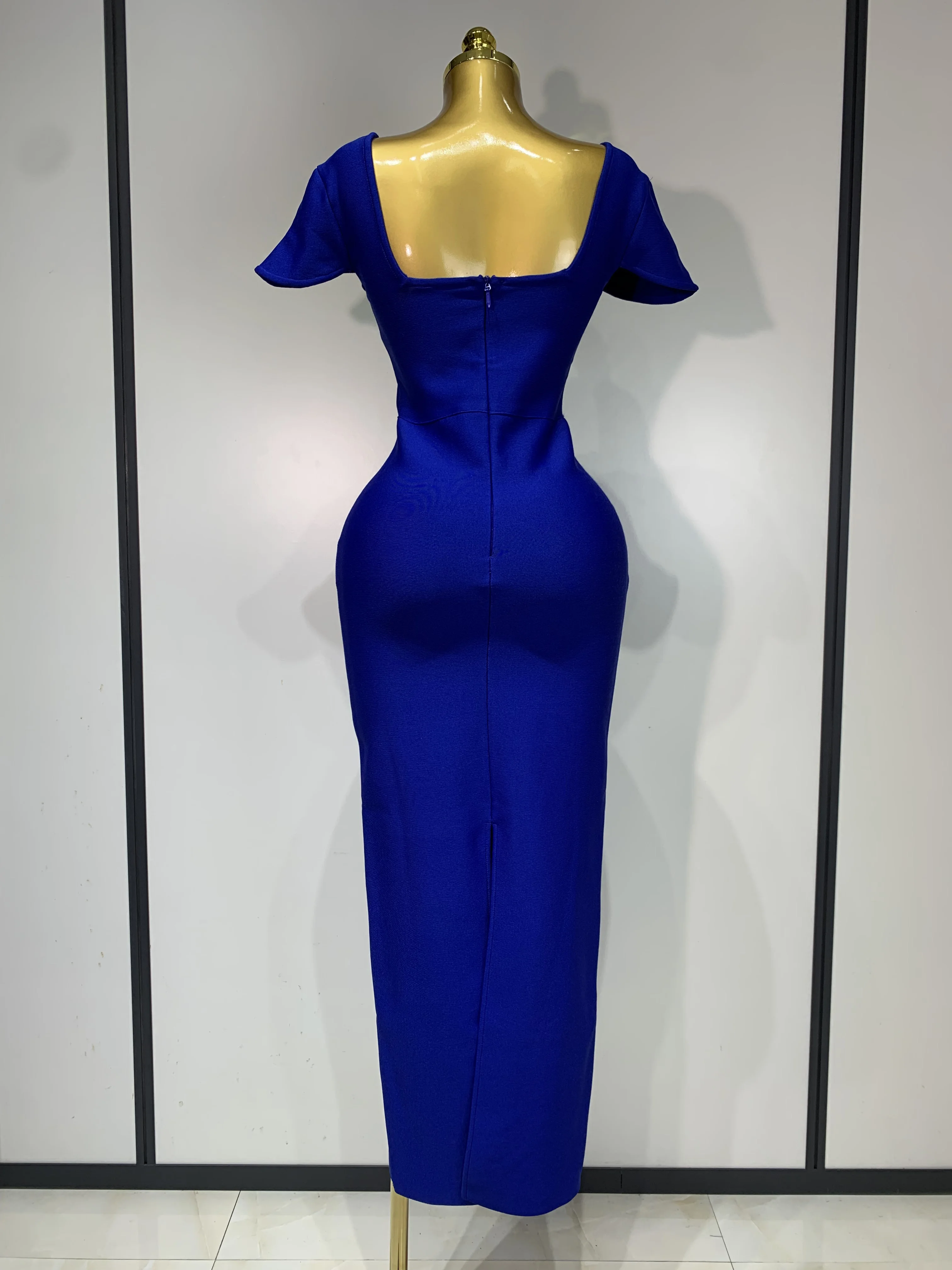 Women Celebrity Sexy Square Collar Bodycon Bandage Long Dress 2025 Luxury Birthday Dresses Knitted Elegant Evening Party Outfit