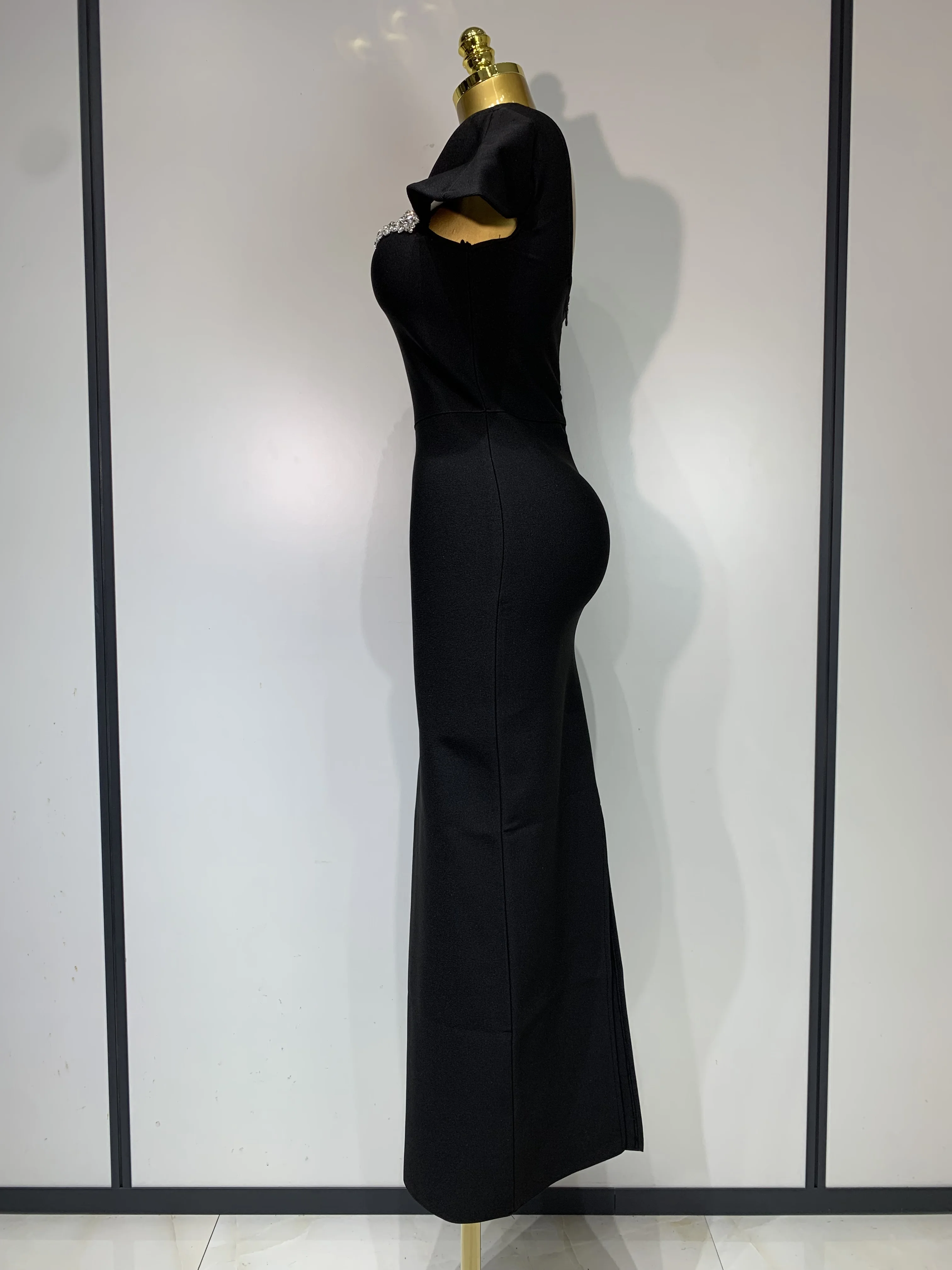 Women Celebrity Sexy Square Collar Bodycon Bandage Long Dress 2025 Luxury Birthday Dresses Knitted Elegant Evening Party Outfit