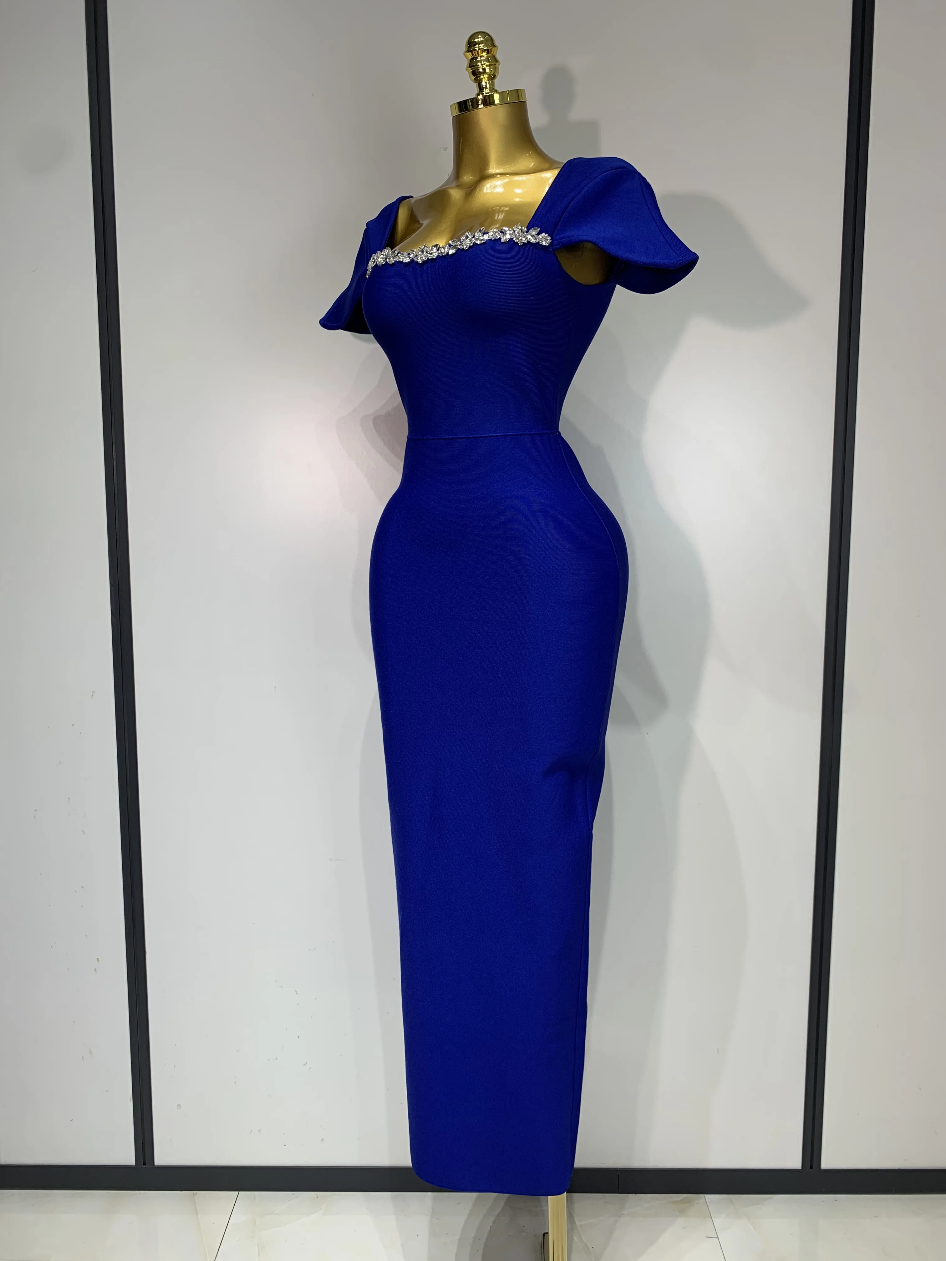 Women Celebrity Sexy Square Collar Bodycon Bandage Long Dress 2025 Luxury Birthday Dresses Knitted Elegant Evening Party Outfit