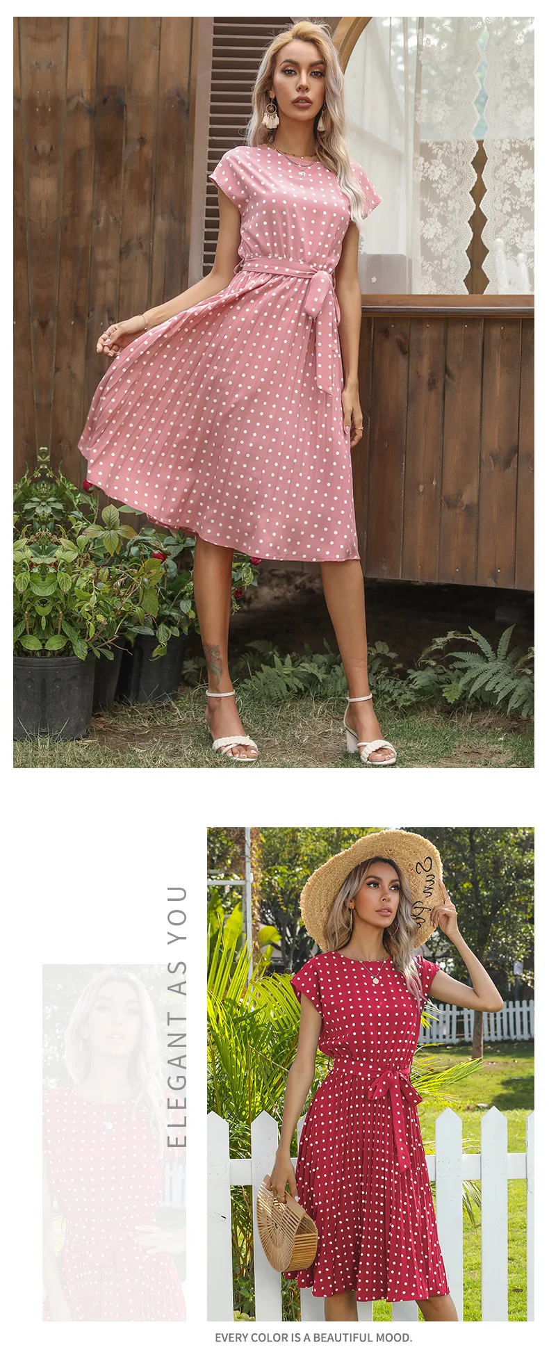 2022 New Summer Polka Dots Sleeveless Pleated Dresses For Women High Waist Midi Elegant Office Green Lady Dinner Party Clothes