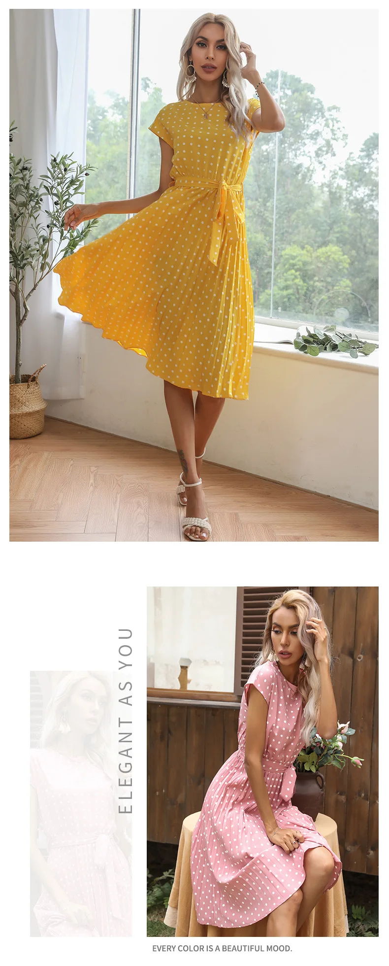 2022 New Summer Polka Dots Sleeveless Pleated Dresses For Women High Waist Midi Elegant Office Green Lady Dinner Party Clothes