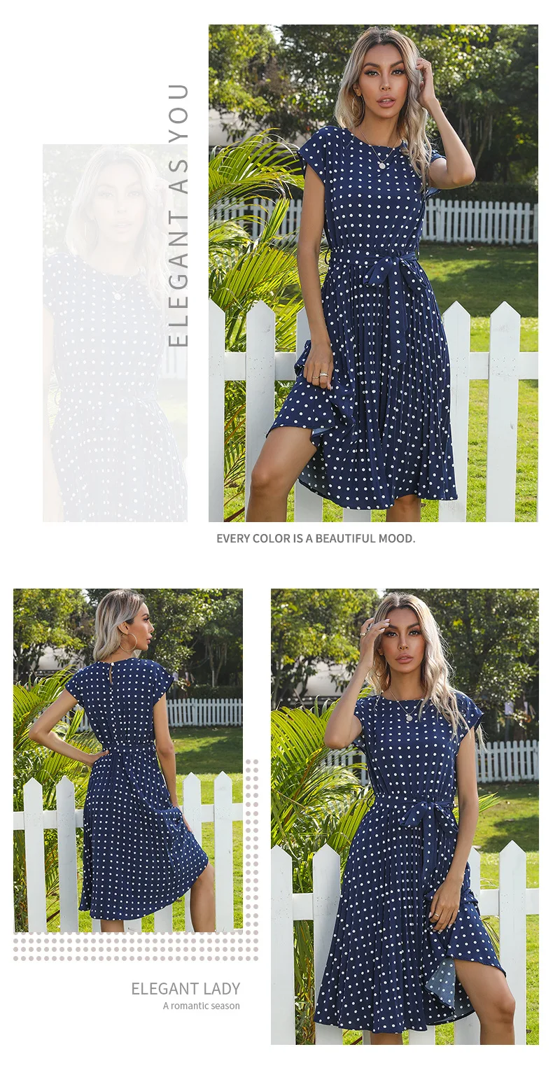 2022 New Summer Polka Dots Sleeveless Pleated Dresses For Women High Waist Midi Elegant Office Green Lady Dinner Party Clothes