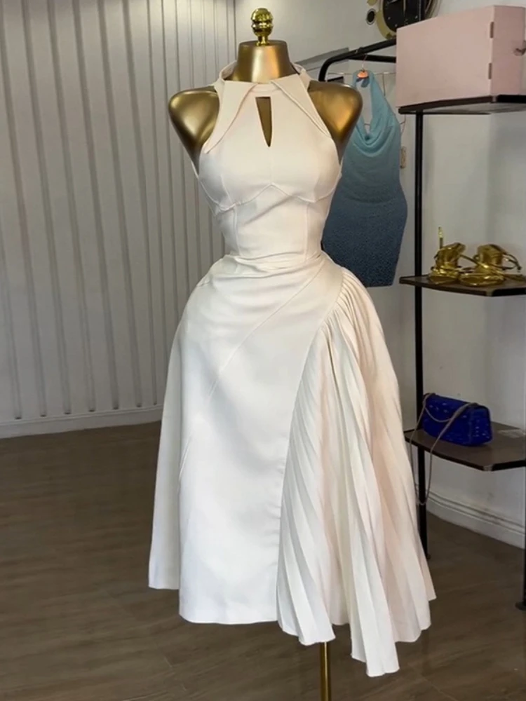 Fashion Sleeveless Midi Dresses for Women with Pleated Asymmetrical and Hollow Out Perfect for Cocktail Parties or Wedding Guest