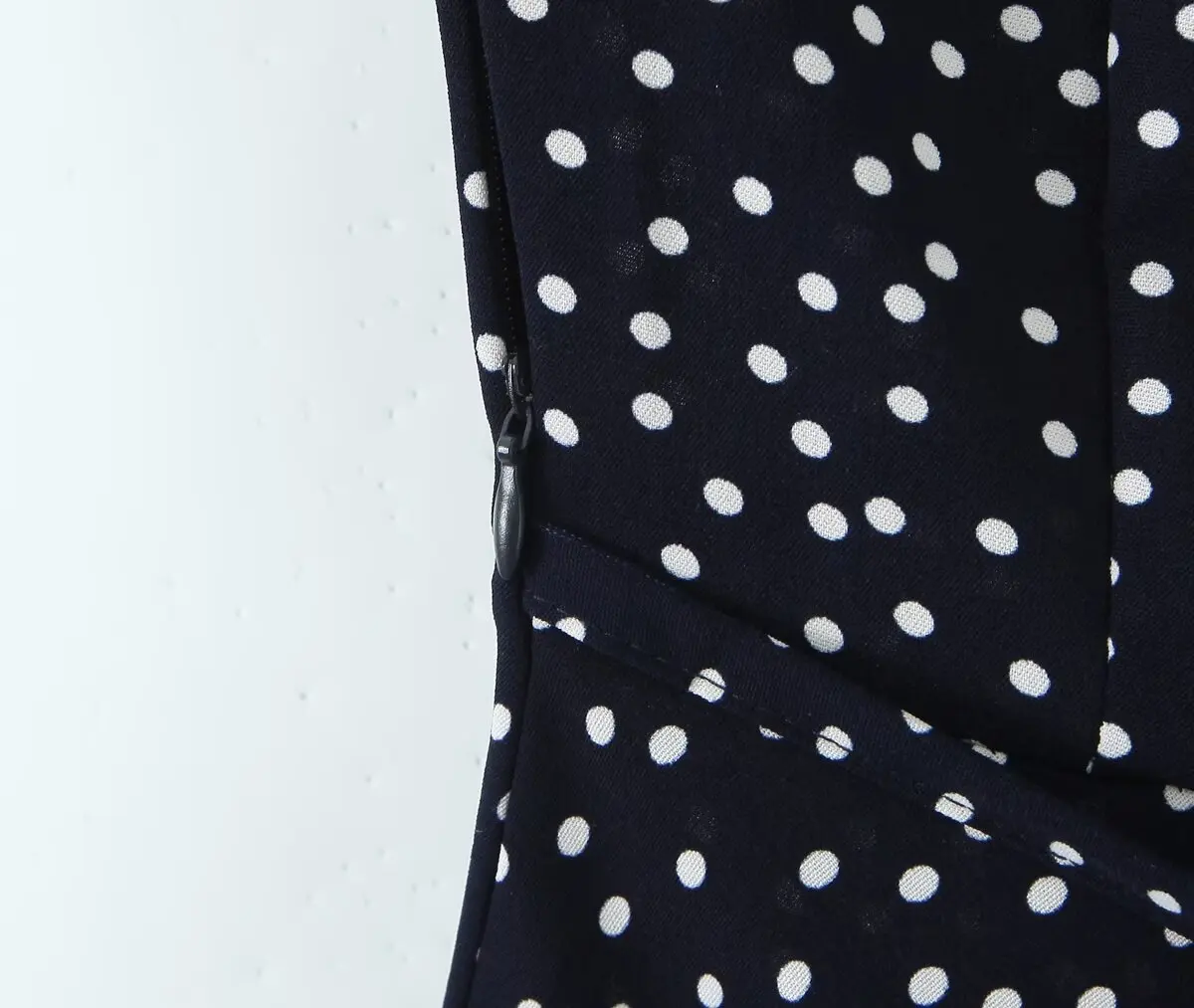 YENKYE 2025 Women Navy Blue Polka Dot Long Dress Lace Trim V Neck Short Sleeve A-line Elegant Holiday Dresses Summe Maxi Robe