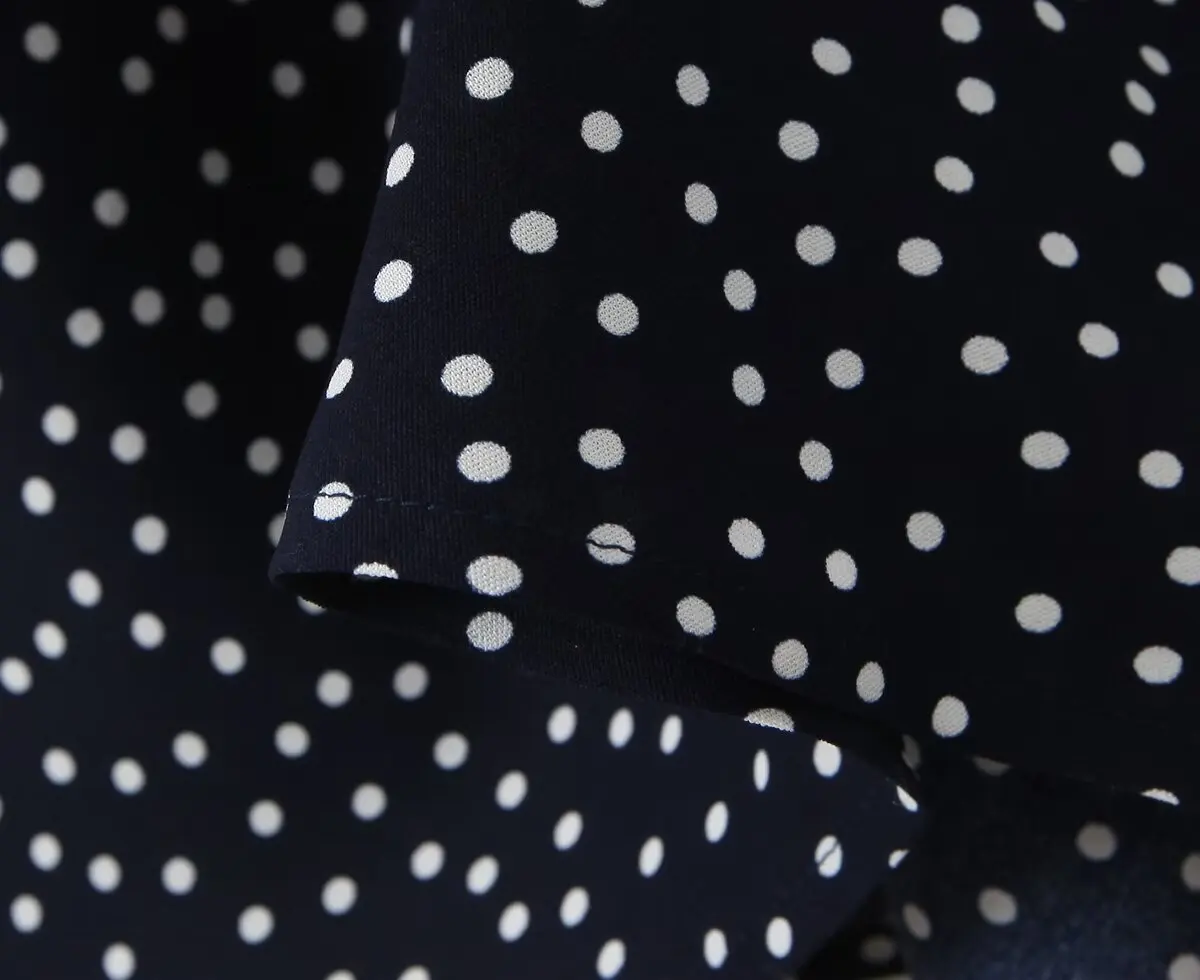 YENKYE 2025 Women Navy Blue Polka Dot Long Dress Lace Trim V Neck Short Sleeve A-line Elegant Holiday Dresses Summe Maxi Robe