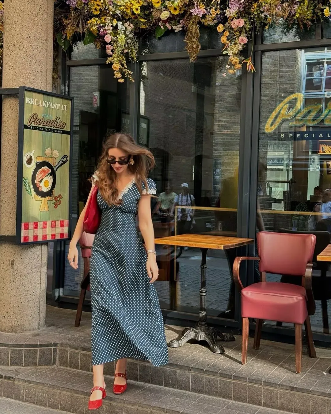 YENKYE 2025 Women Navy Blue Polka Dot Long Dress Lace Trim V Neck Short Sleeve A-line Elegant Holiday Dresses Summe Maxi Robe