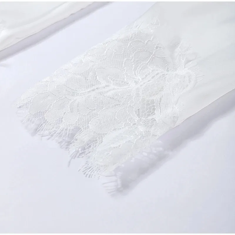 Satin Lace Patchwork Dress Women Long Sleeve O-neck Casual 2026 Spring Female Dresses Casual Solid Beach Robe not contain pearls